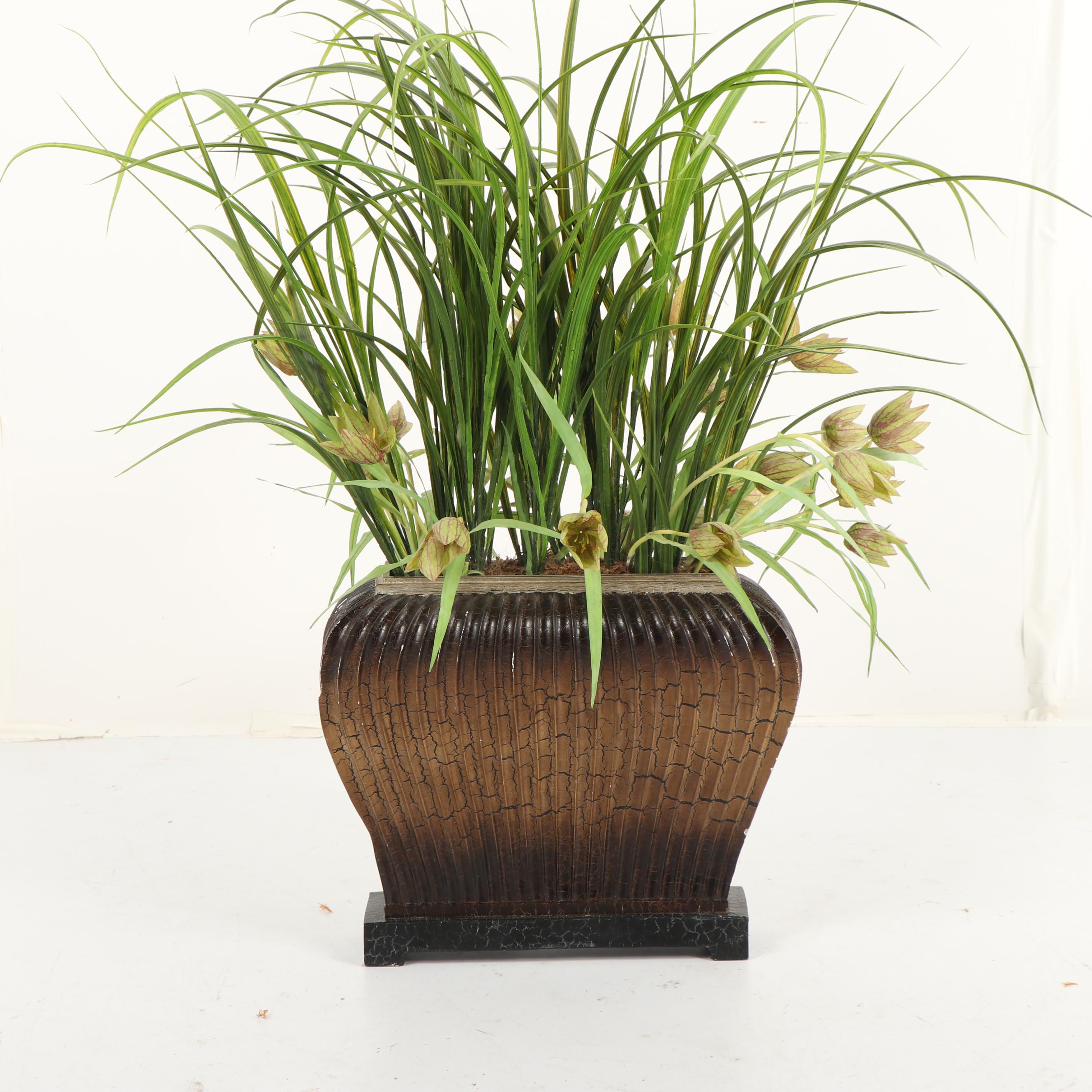 Textured Planter with Artificial Crocus Floral Arrangement