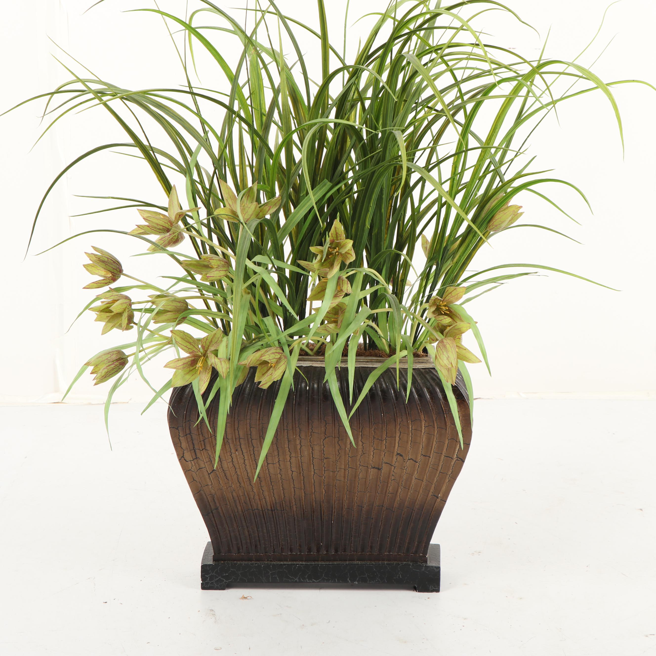 Textured Planter with Artificial Crocus Floral Arrangement