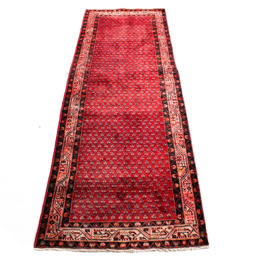 Vintage Hand-Knotted Persian Boteh Sarouk Rug Runner