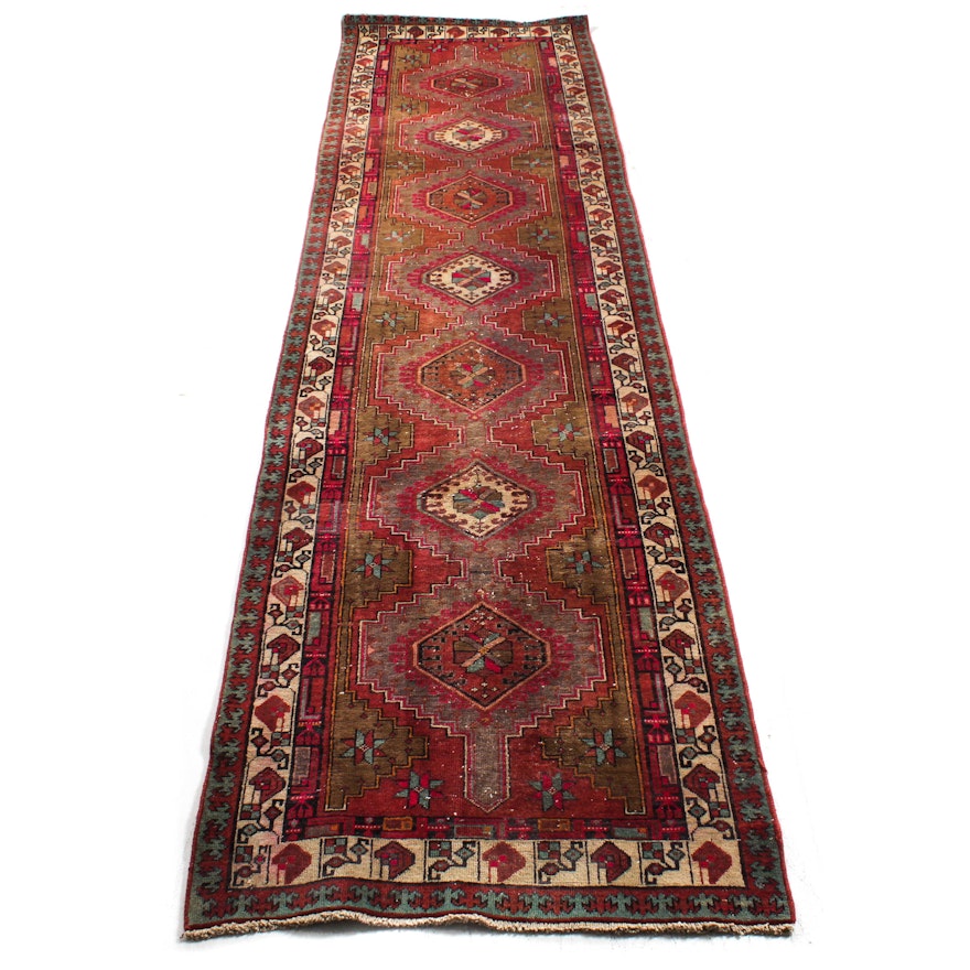 Vintage Hand-Knotted Persian Karaja Heriz Rug Runner