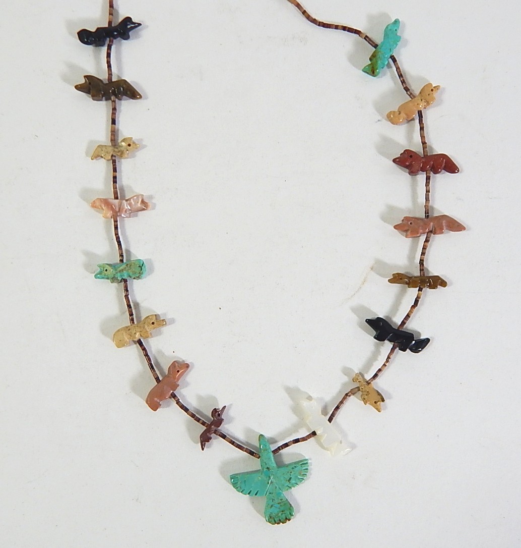 Southwestern Style Fetish Carved Gemstone Shell Necklace