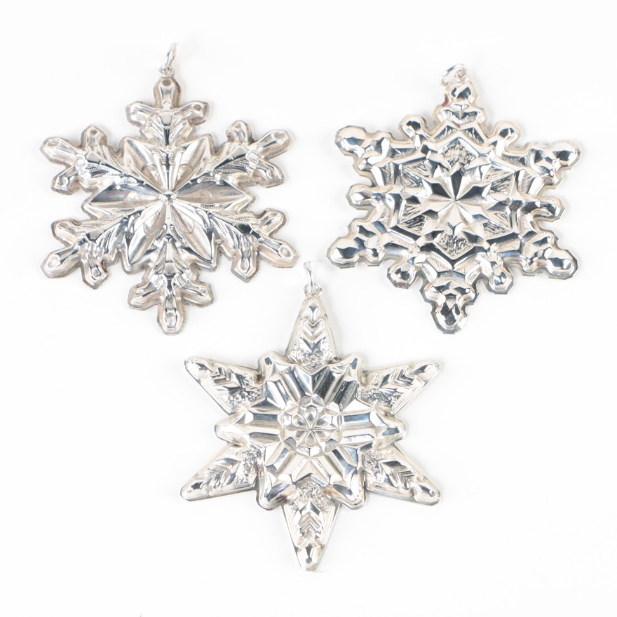 Gorham Sterling Silver Annual Snowflake Christmas Ornaments, Early 1970s