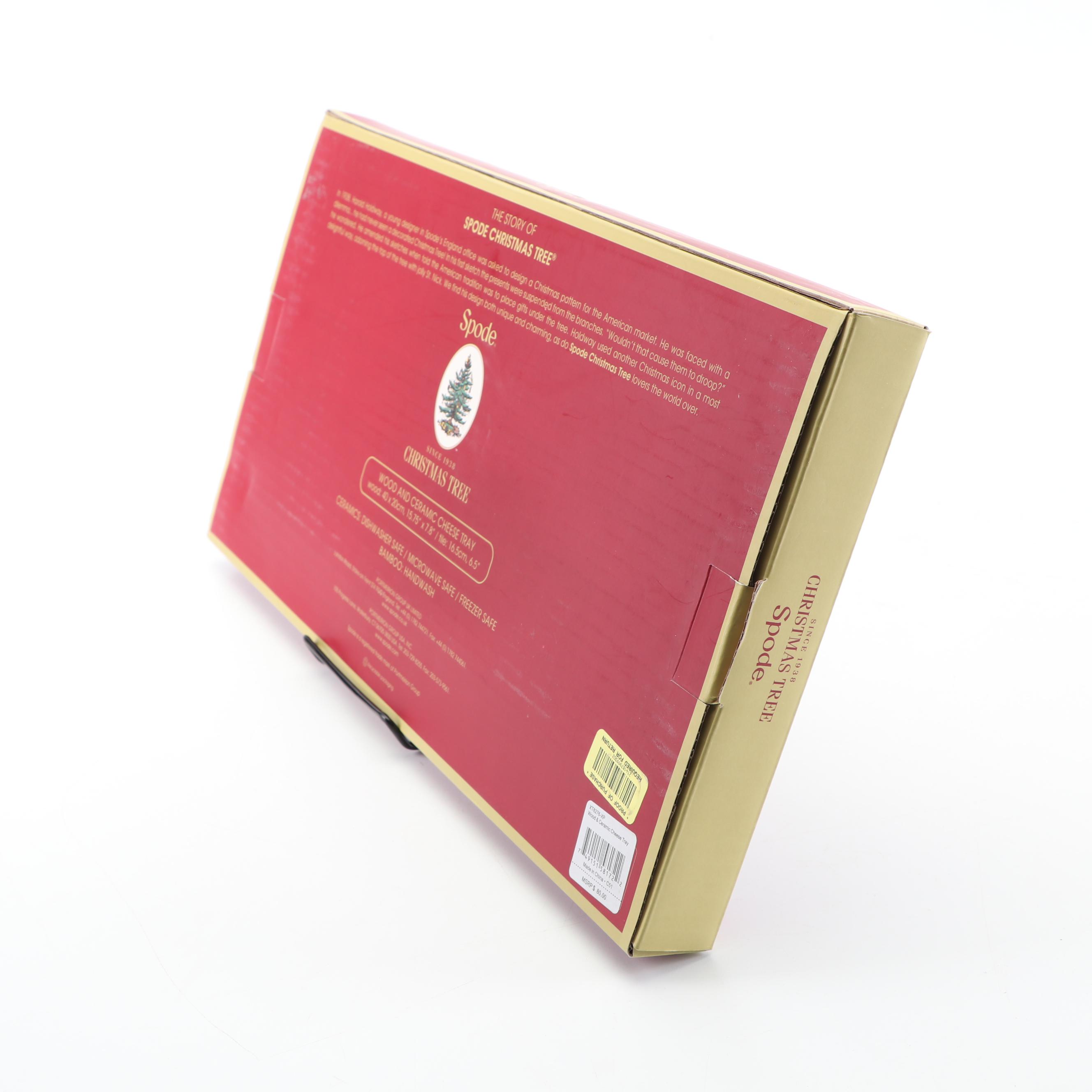 Spode "Christmas Tree" Wood and Ceramic Cheese Tray