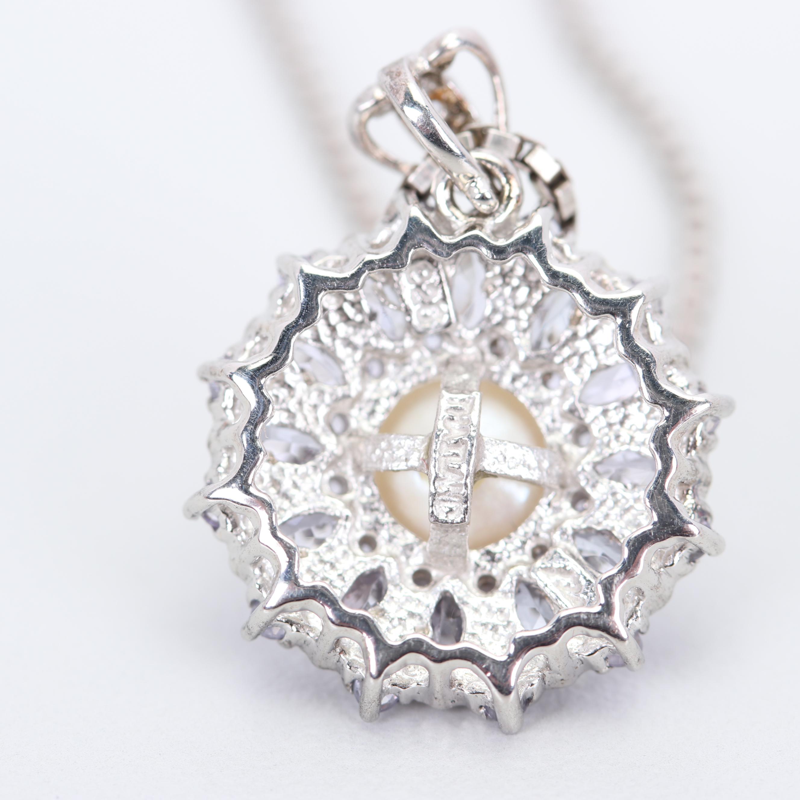 Sterling Silver Freshwater Pearl and Tanzanite Necklace and Gemstone Rings