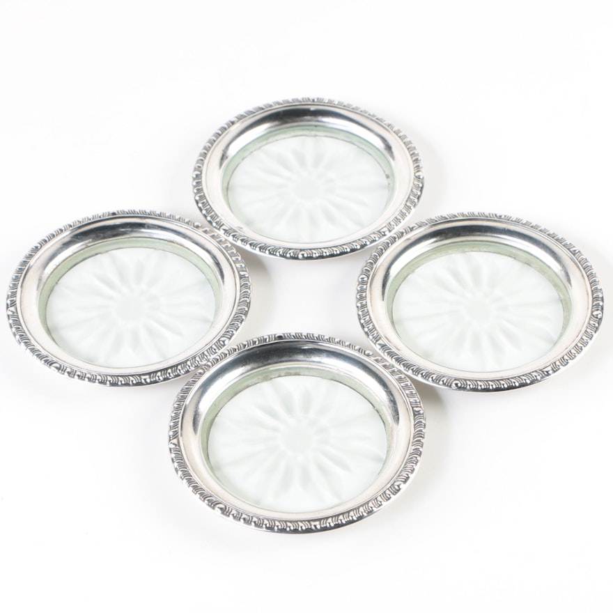 Frank M. Whiting & Co. Sterling Silver Rimmed Cut Glass Coasters