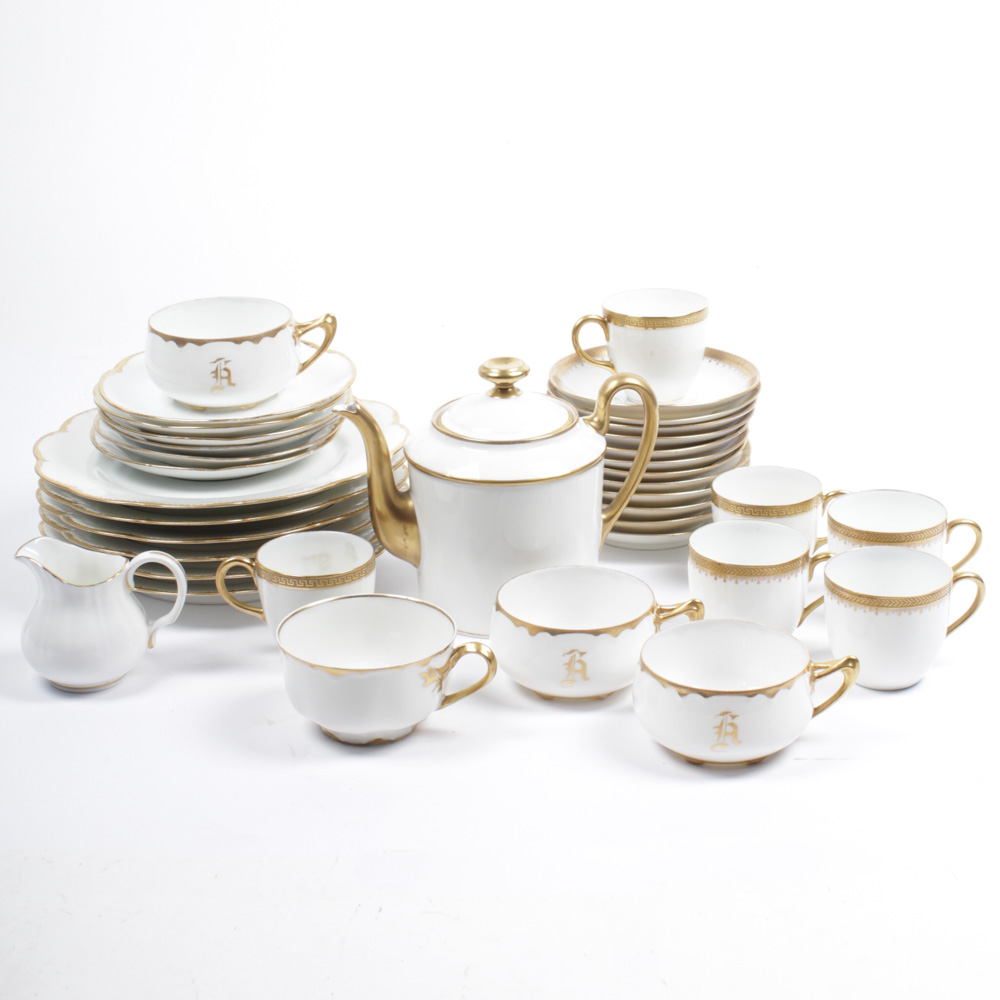 Gold Accented Limoges and Assorted Porcelain Tableware