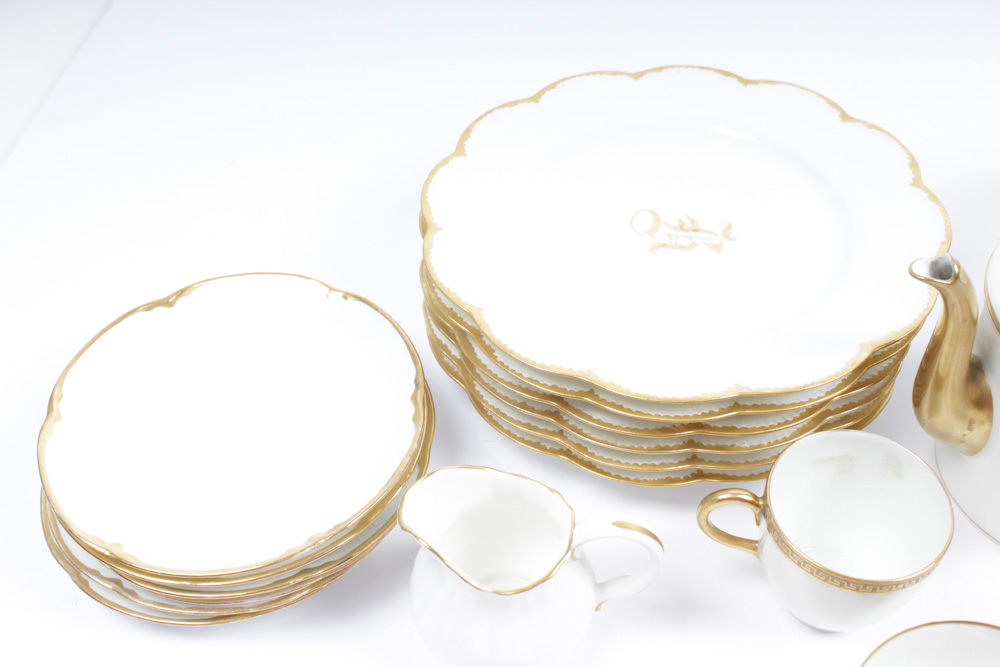 Gold Accented Limoges and Assorted Porcelain Tableware