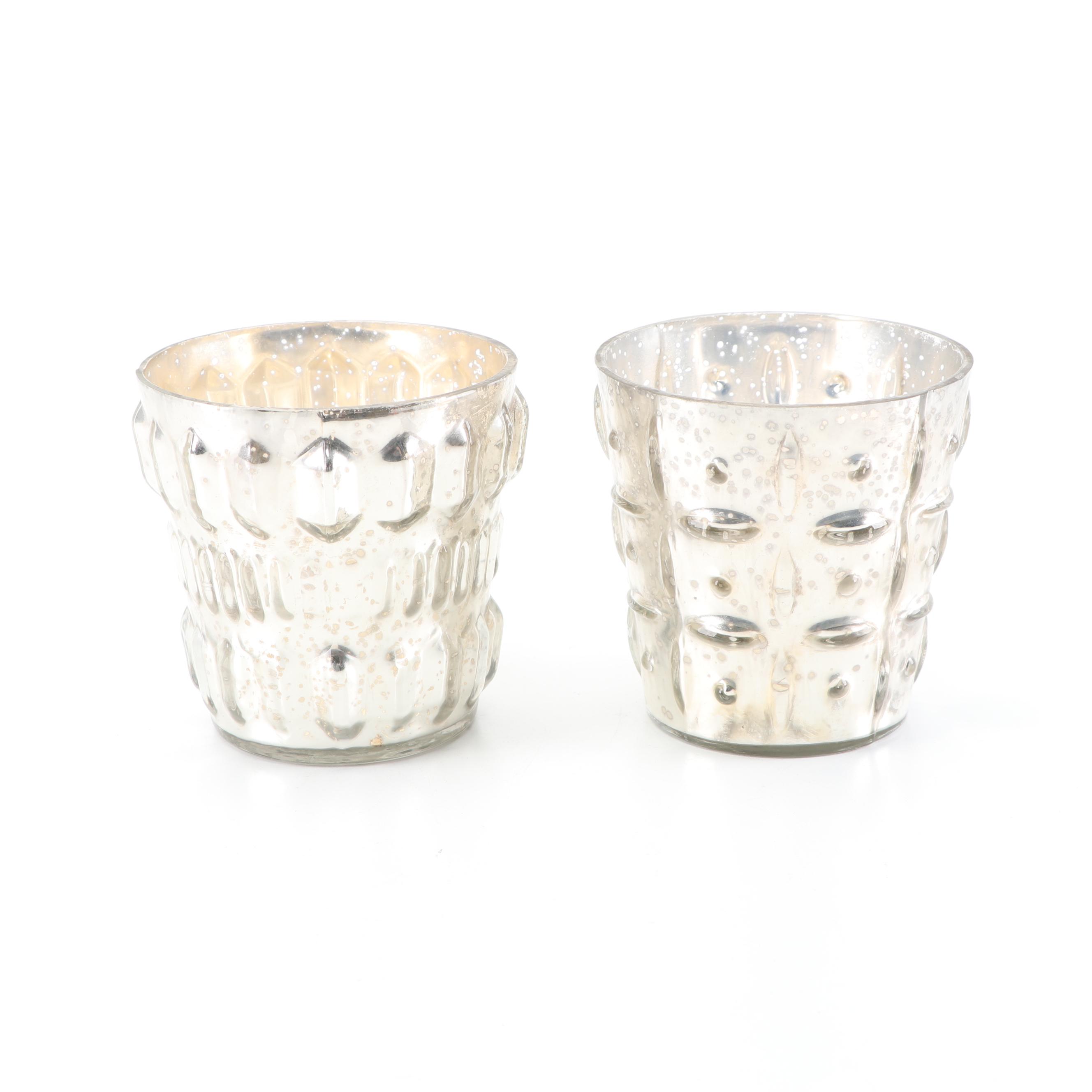 Mercury Style Glass Candle Holders and Stoneware Jar