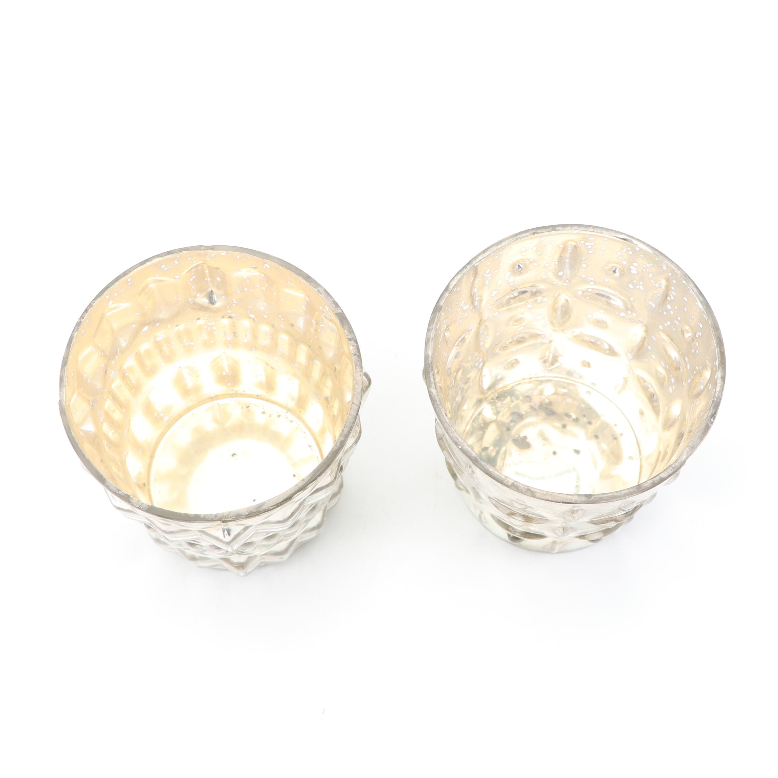 Mercury Style Glass Candle Holders and Stoneware Jar