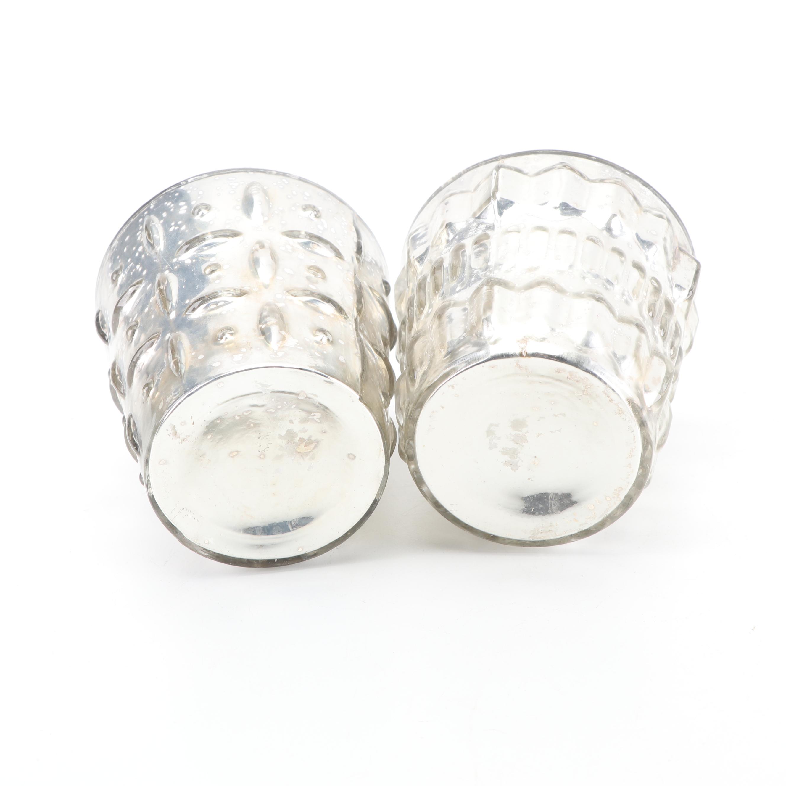 Mercury Style Glass Candle Holders and Stoneware Jar