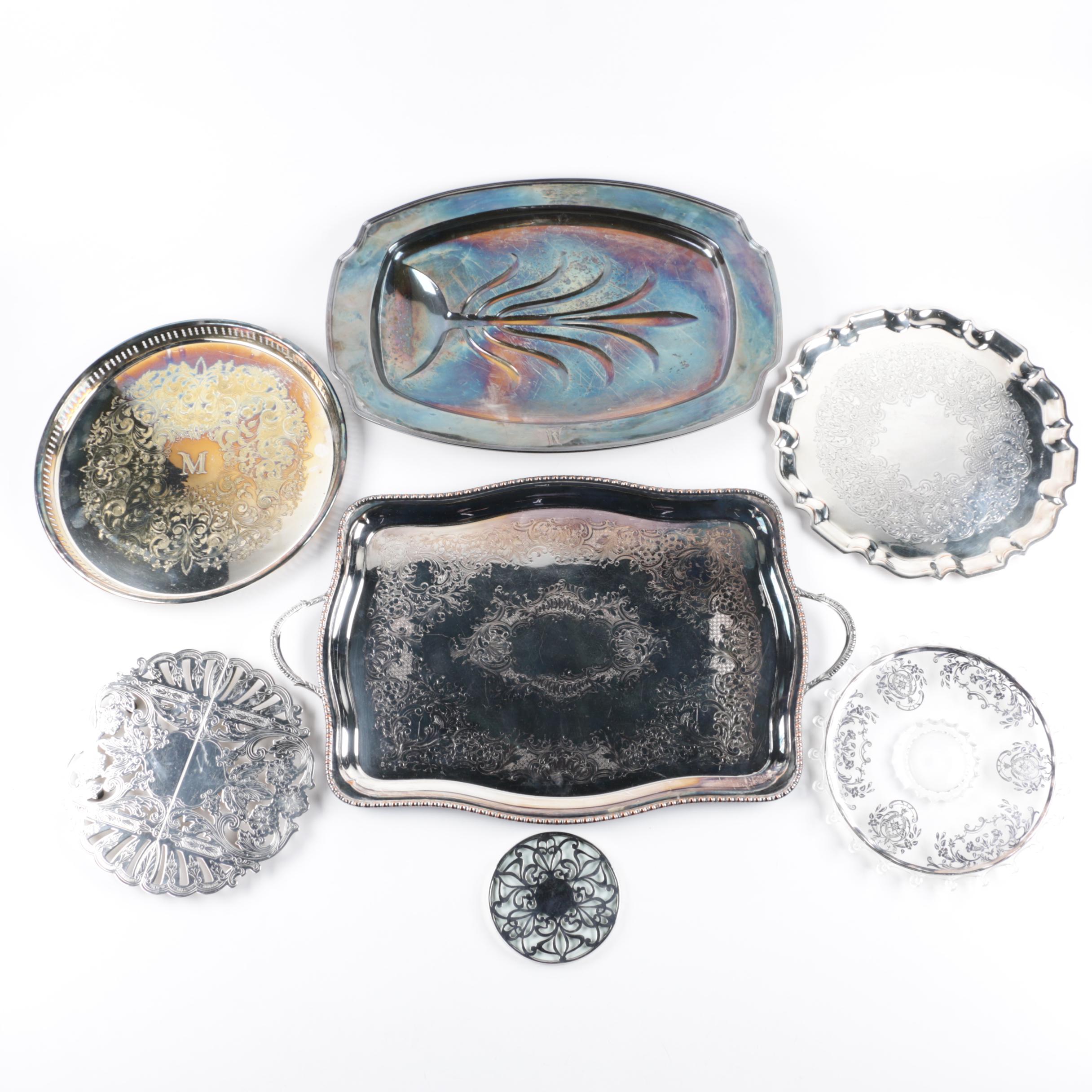 Graff, Washbourne & Dunn Sterling Overlaid Trivet with Silver Plate Serveware