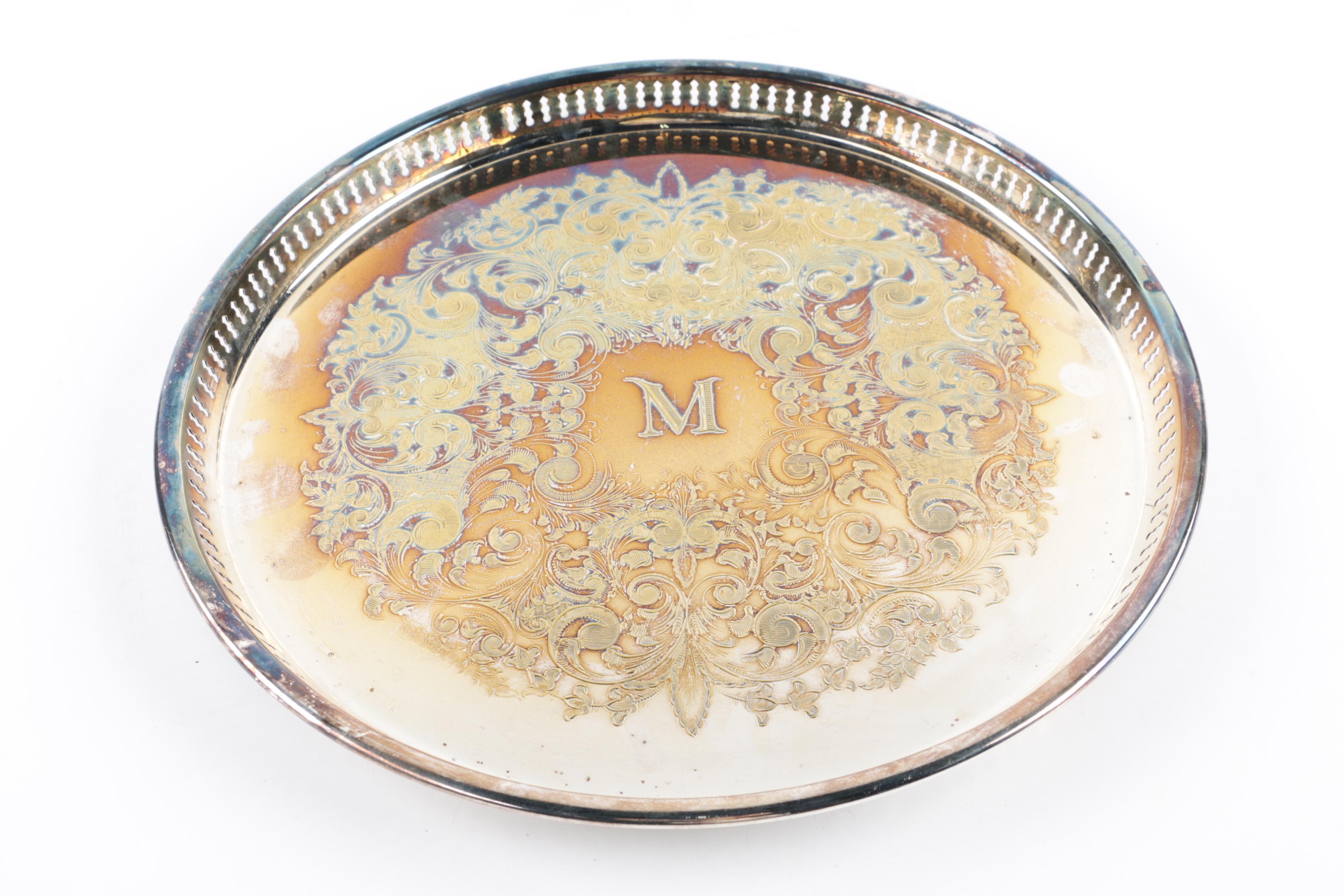 Graff, Washbourne & Dunn Sterling Overlaid Trivet with Silver Plate Serveware