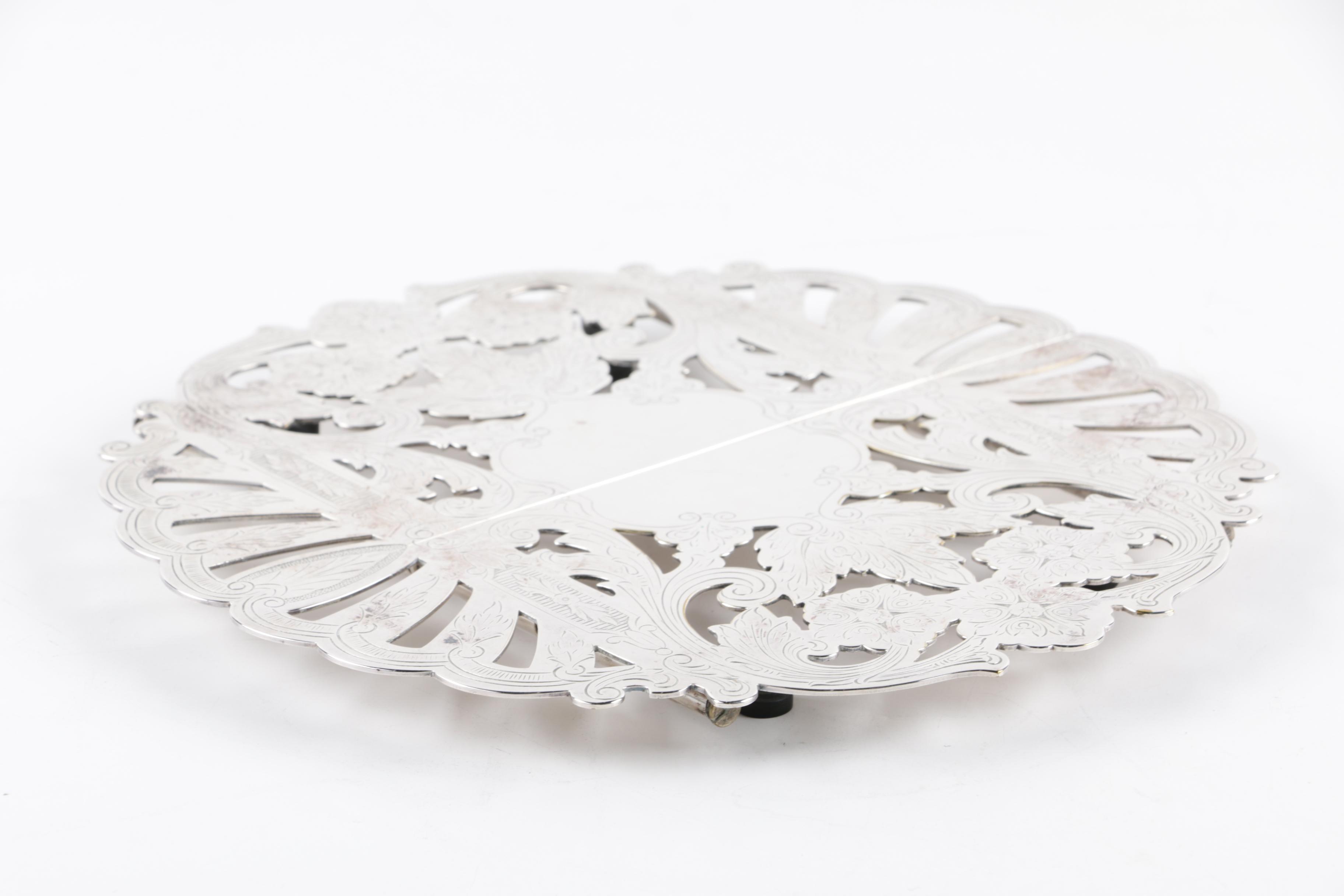 Graff, Washbourne & Dunn Sterling Overlaid Trivet with Silver Plate Serveware