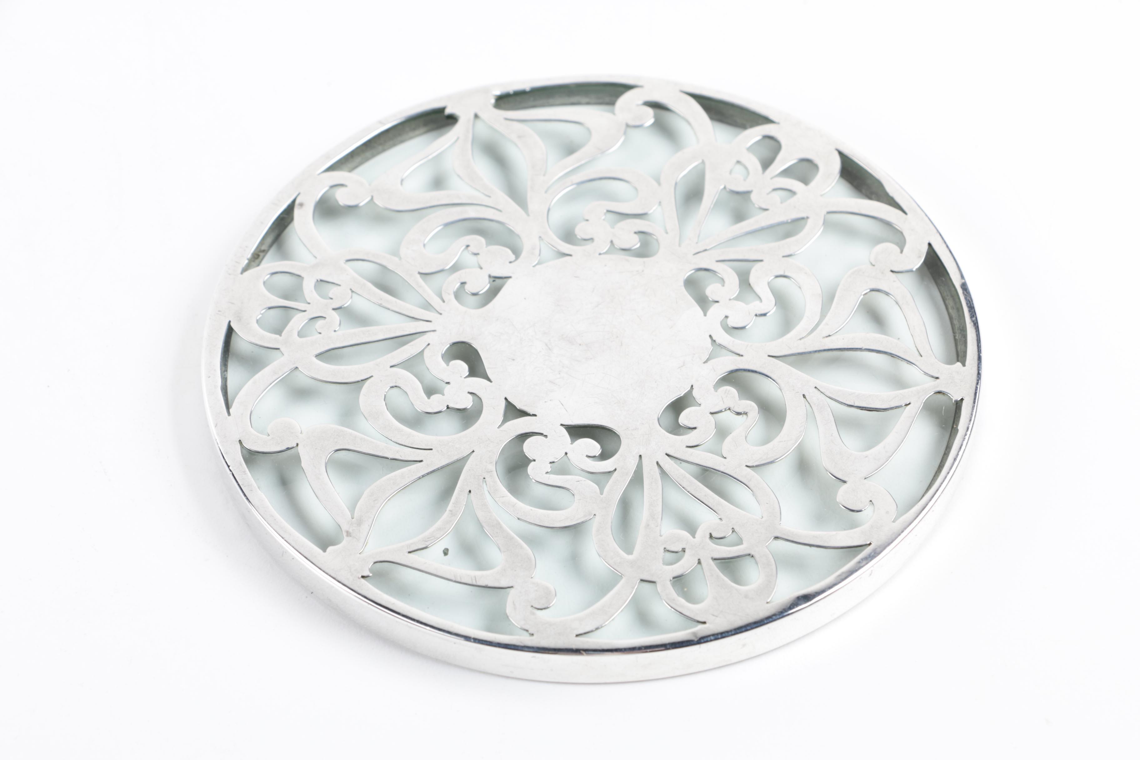 Graff, Washbourne & Dunn Sterling Overlaid Trivet with Silver Plate Serveware