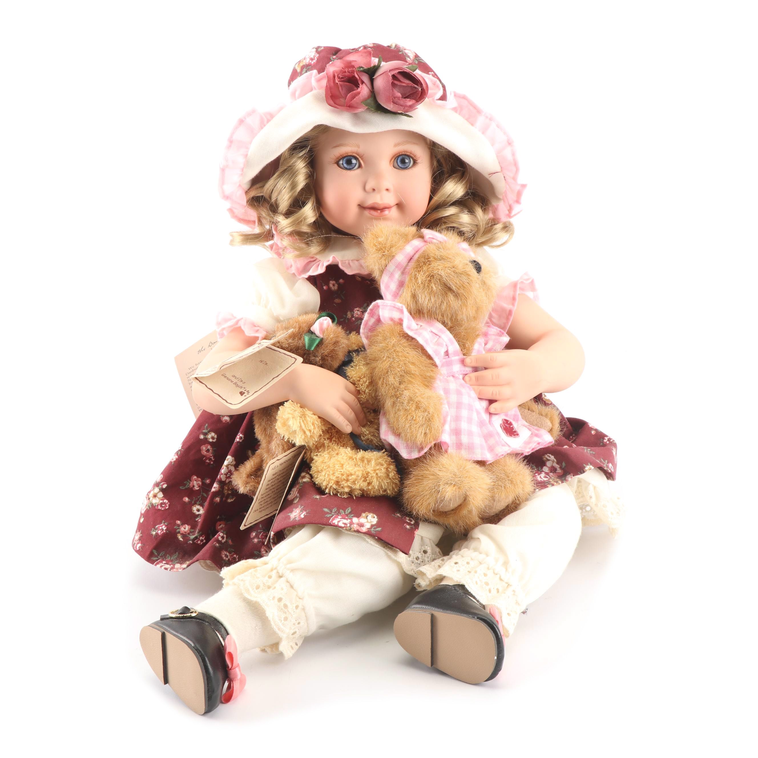 Danbury Mint "Rosie" Porcelain Doll with Boyds Teddy Bear