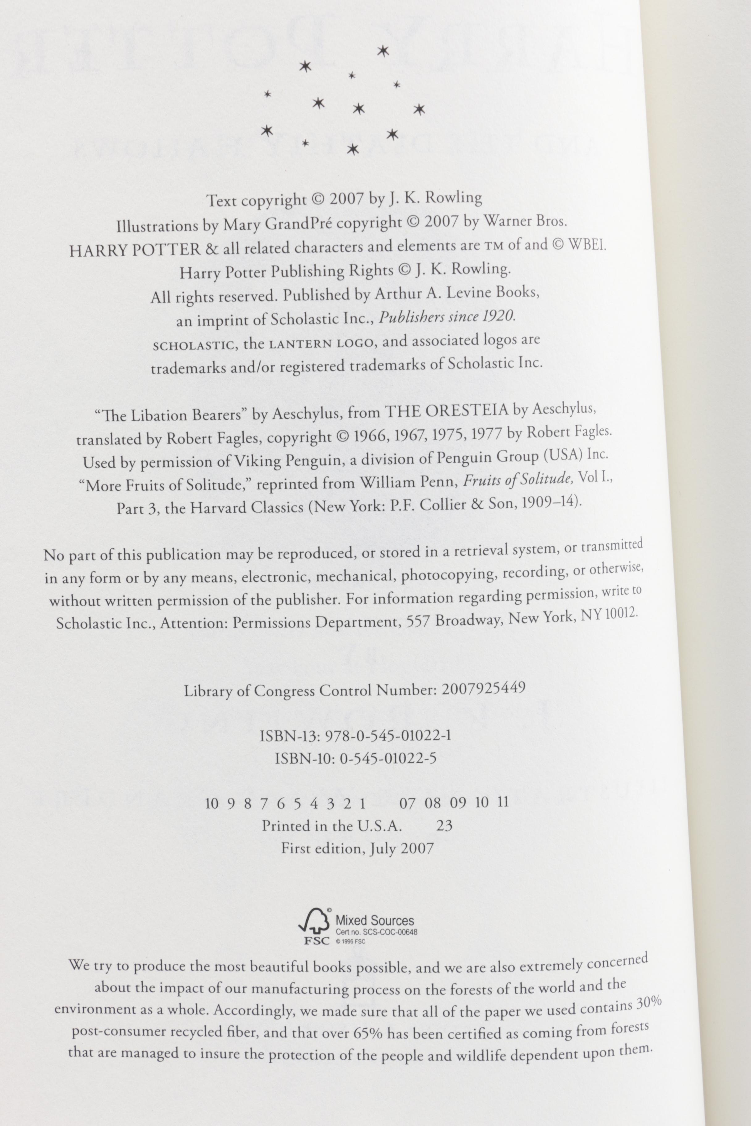 Complete "Harry Potter" Series with First American Editions