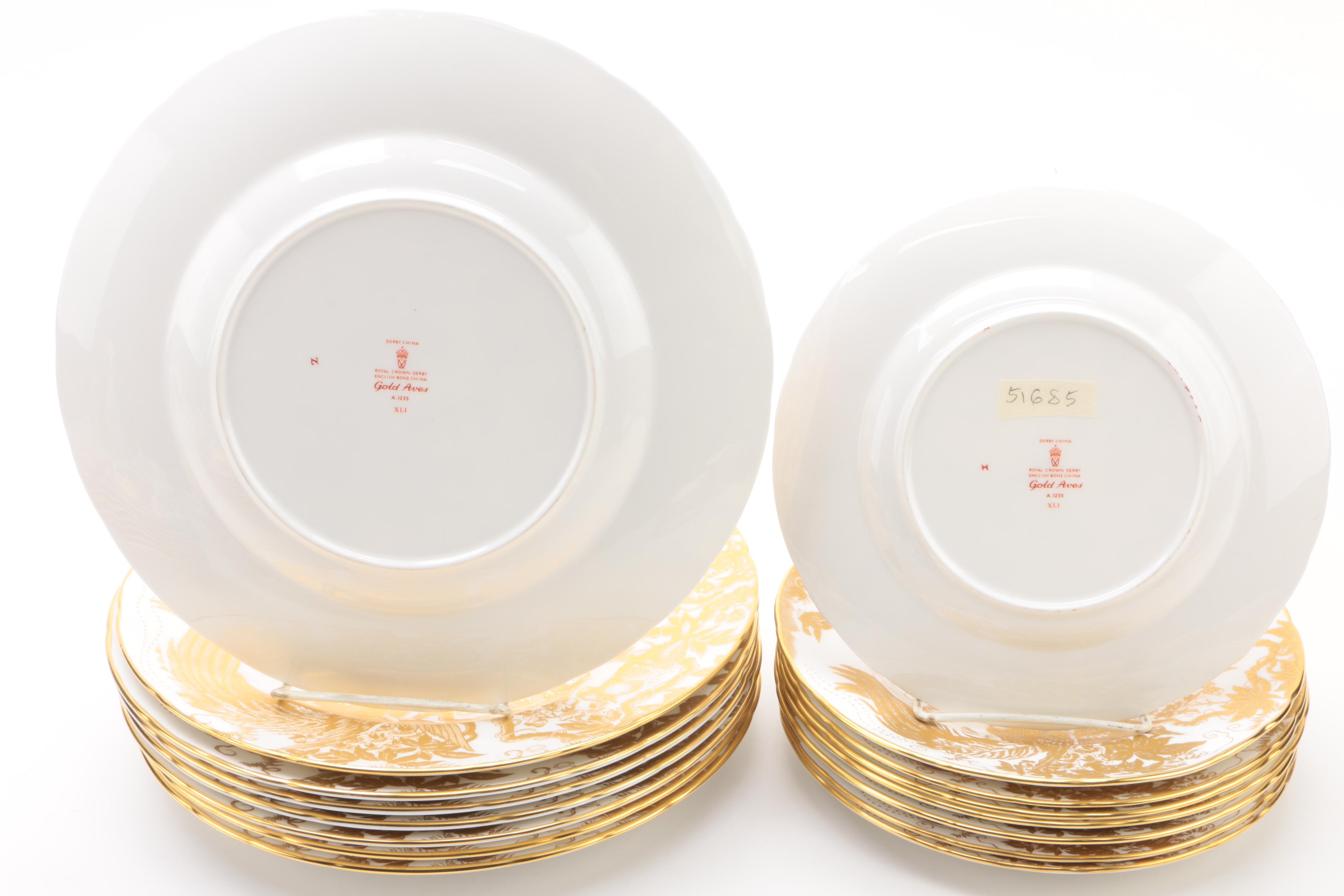 Royal Crown Derby "Gold Aves" English Bone China Dinnerware