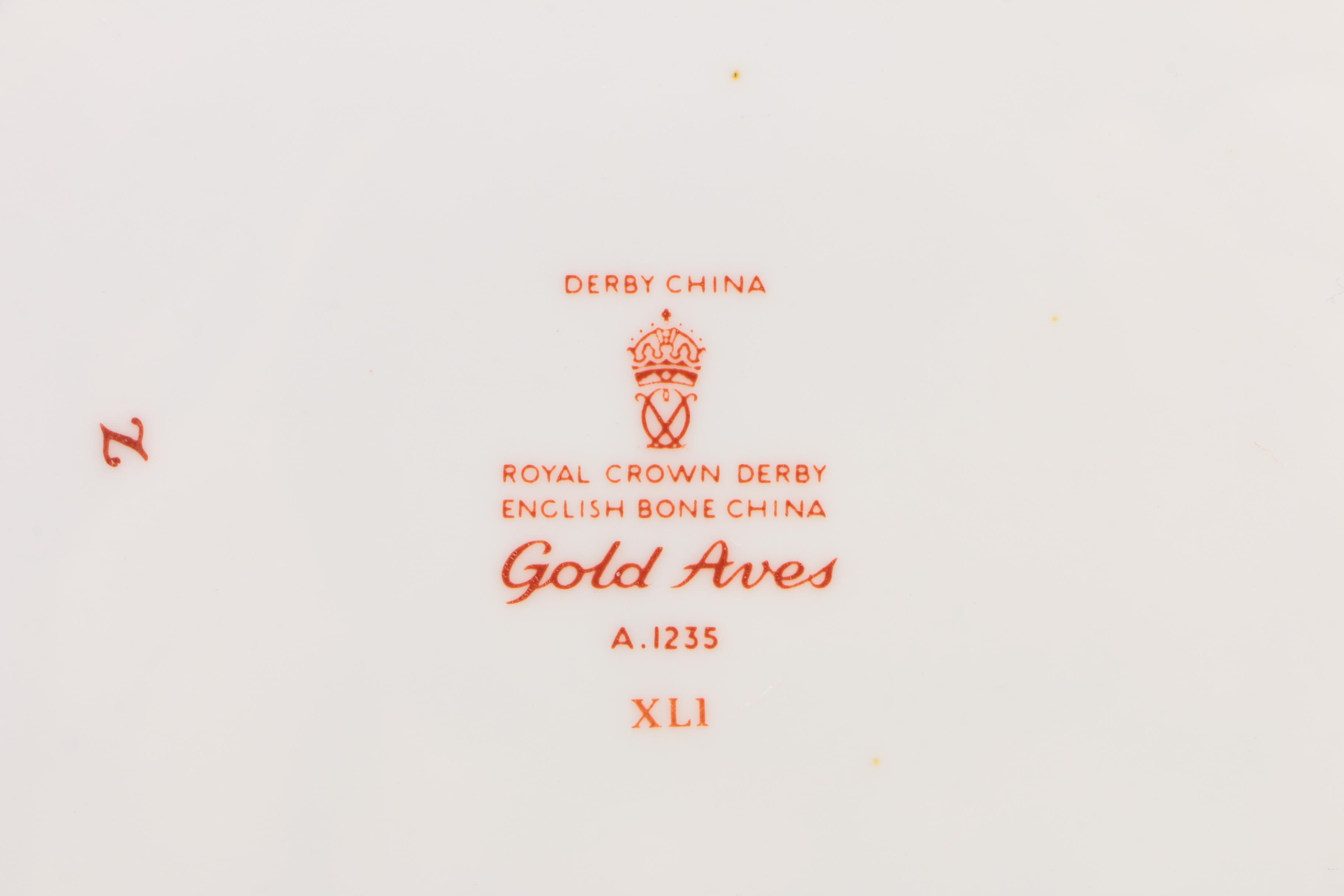 Royal Crown Derby "Gold Aves" English Bone China Dinnerware