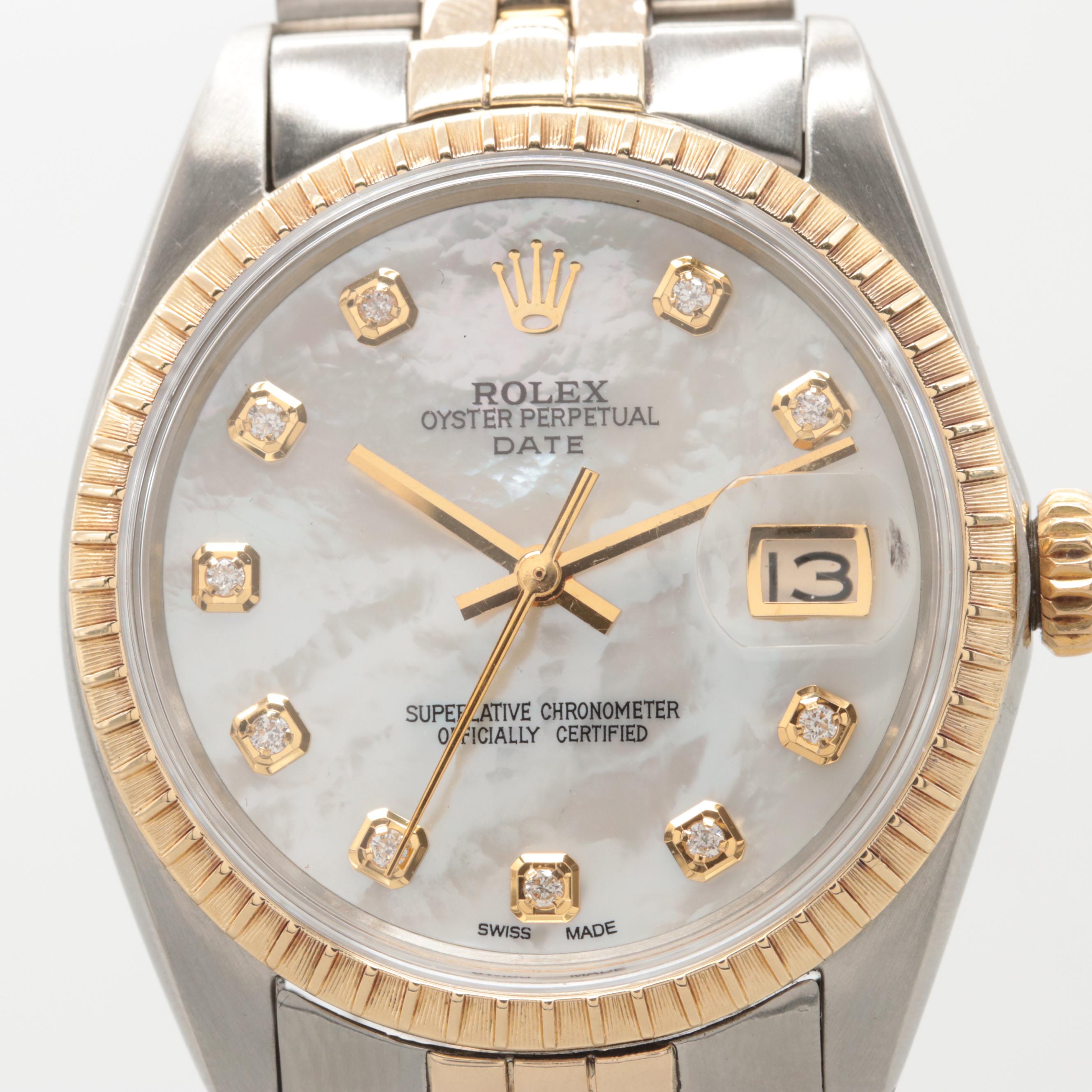 Rolex Oyster Perpetual Date With 14K Gold and Mother of Pearl Diamond Dial 1968