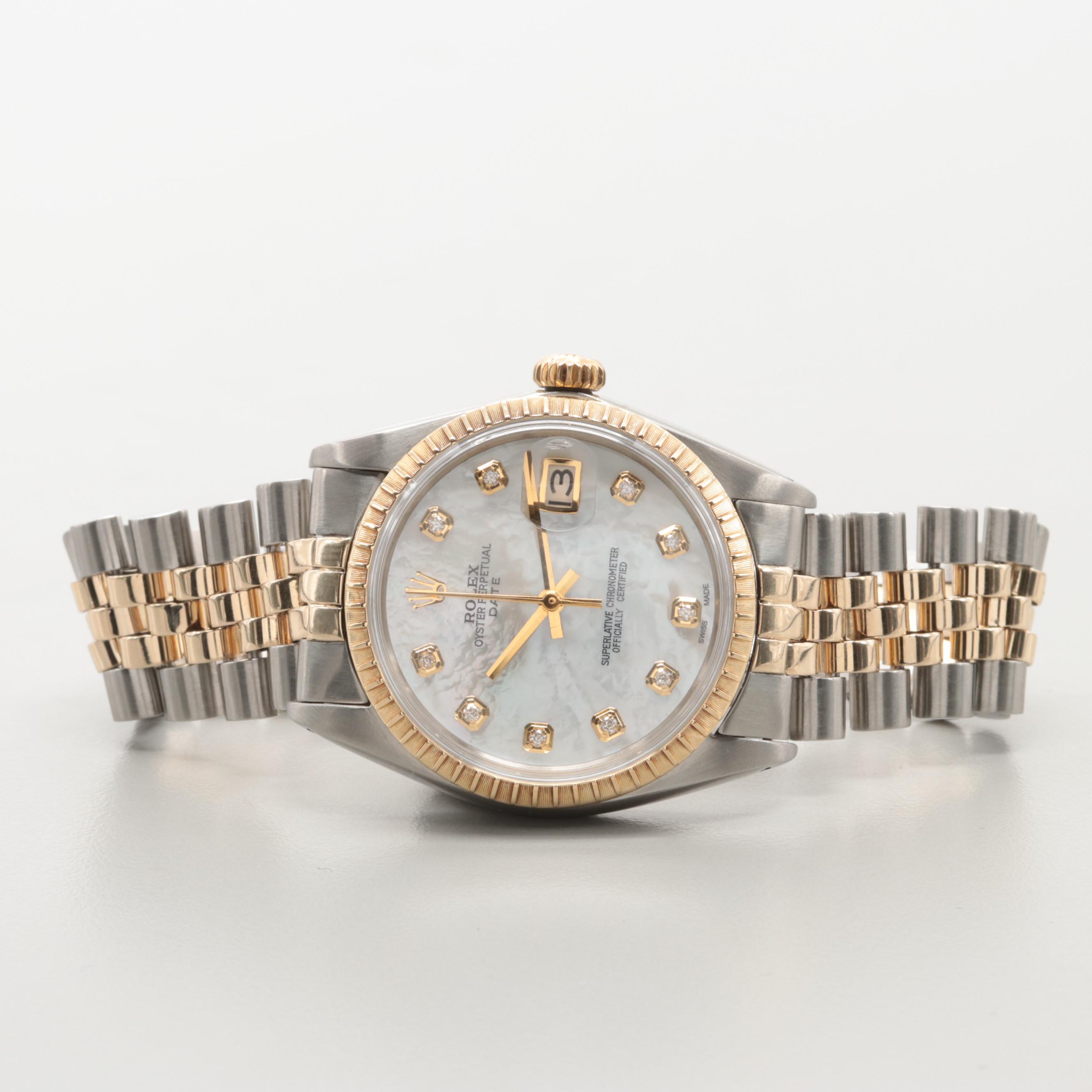 Rolex Oyster Perpetual Date With 14K Gold and Mother of Pearl Diamond Dial 1968