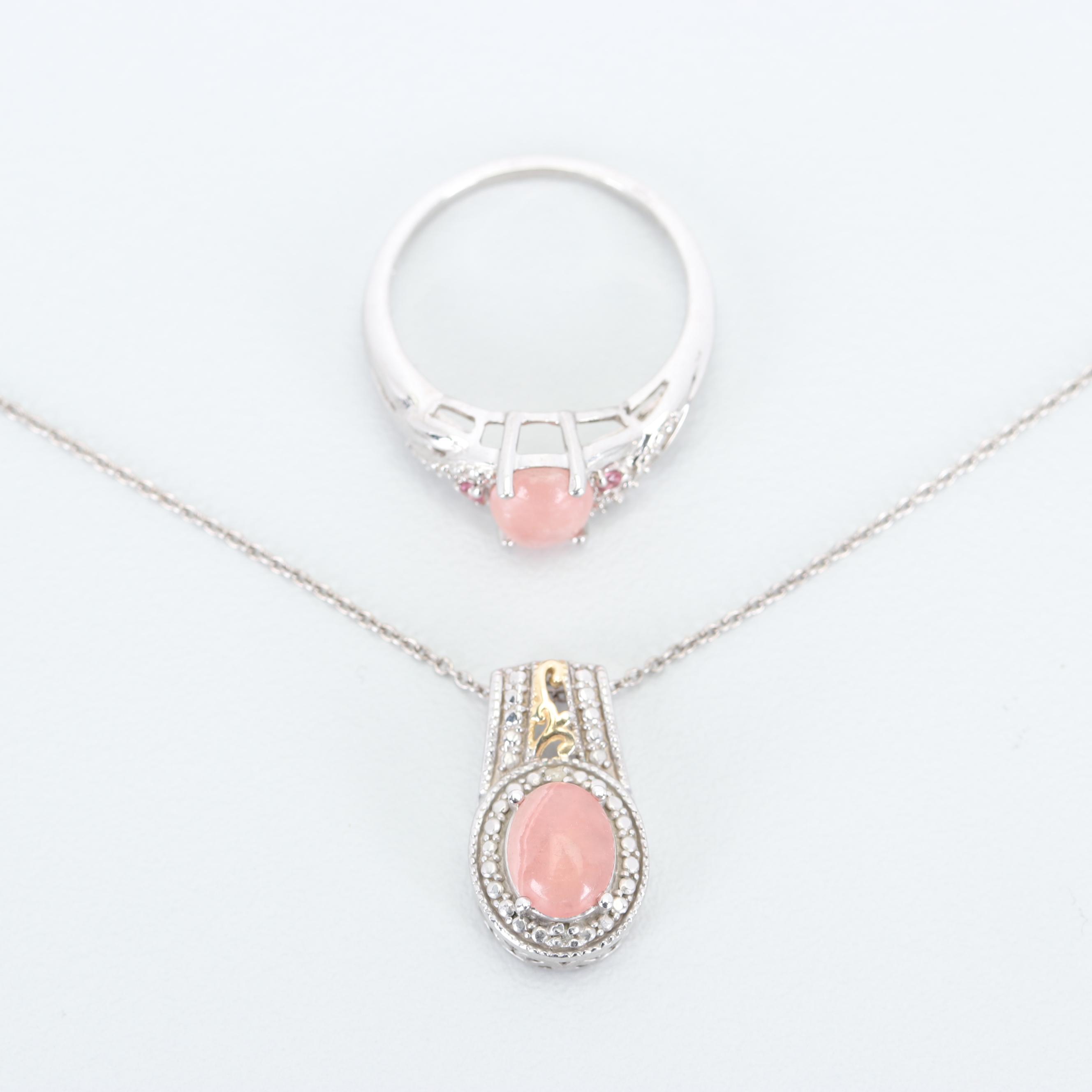 Sterling Silver Rhodochrosite, Diamond, and Cubic Zirconia Jewelry