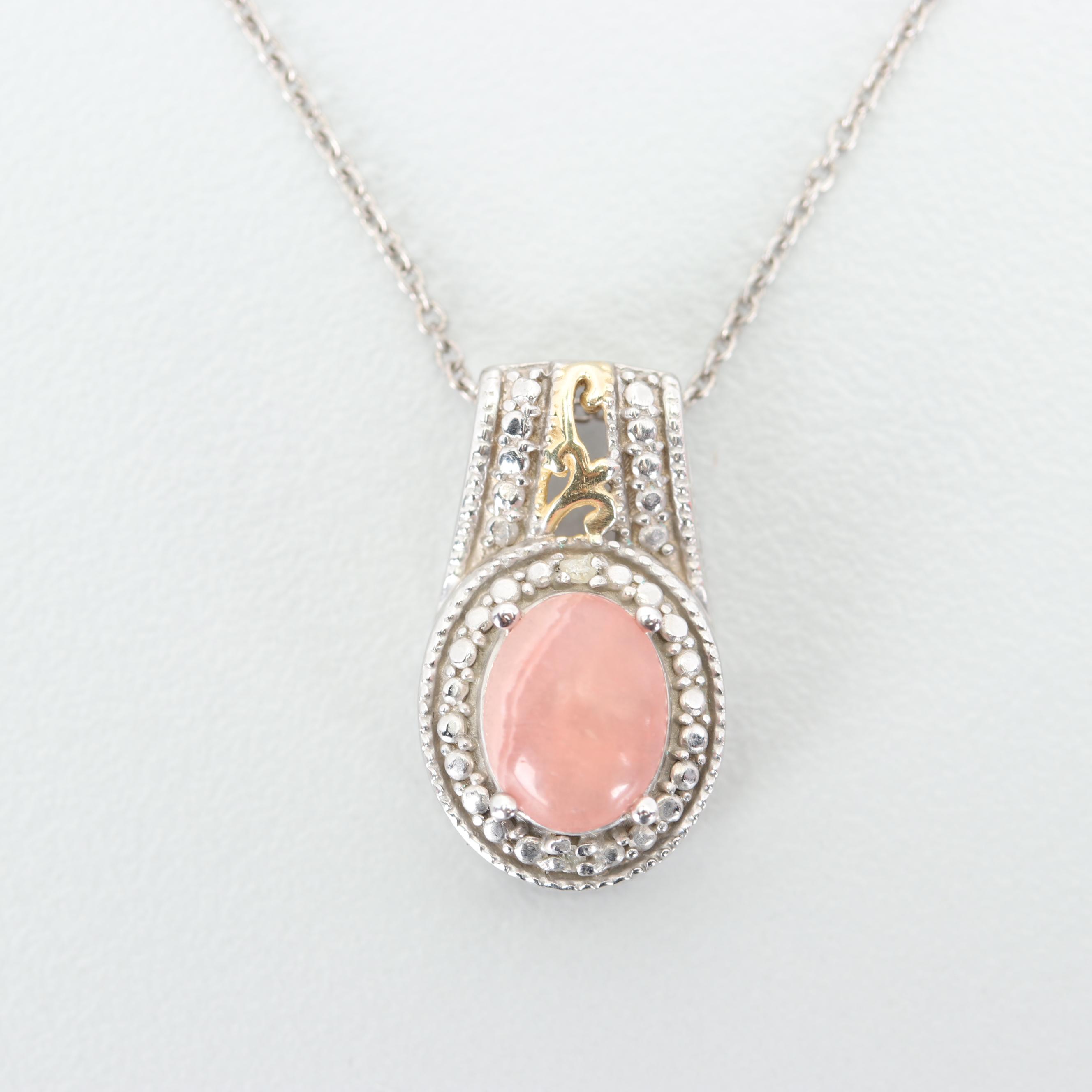 Sterling Silver Rhodochrosite, Diamond, and Cubic Zirconia Jewelry