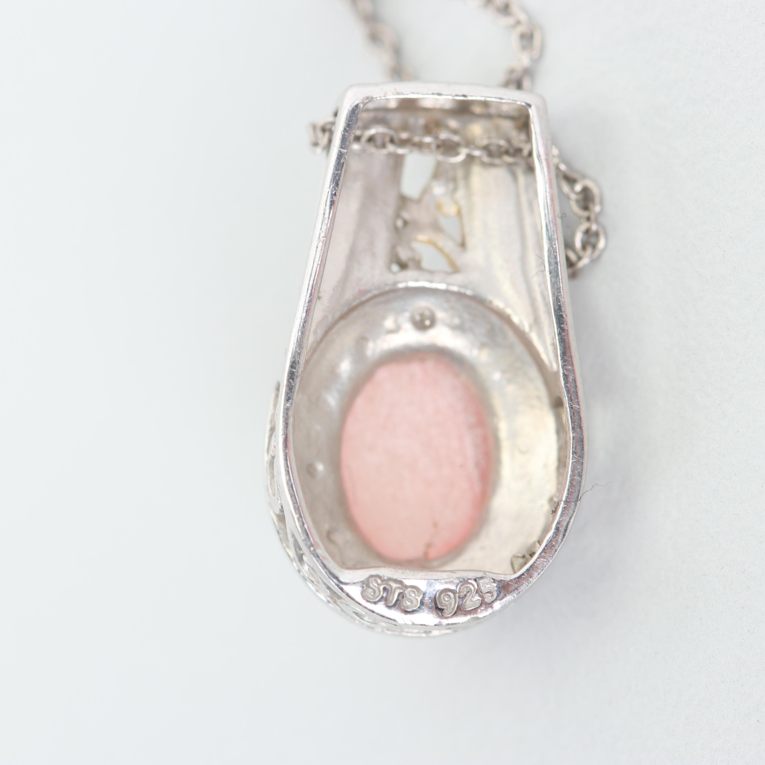 Sterling Silver Rhodochrosite, Diamond, and Cubic Zirconia Jewelry