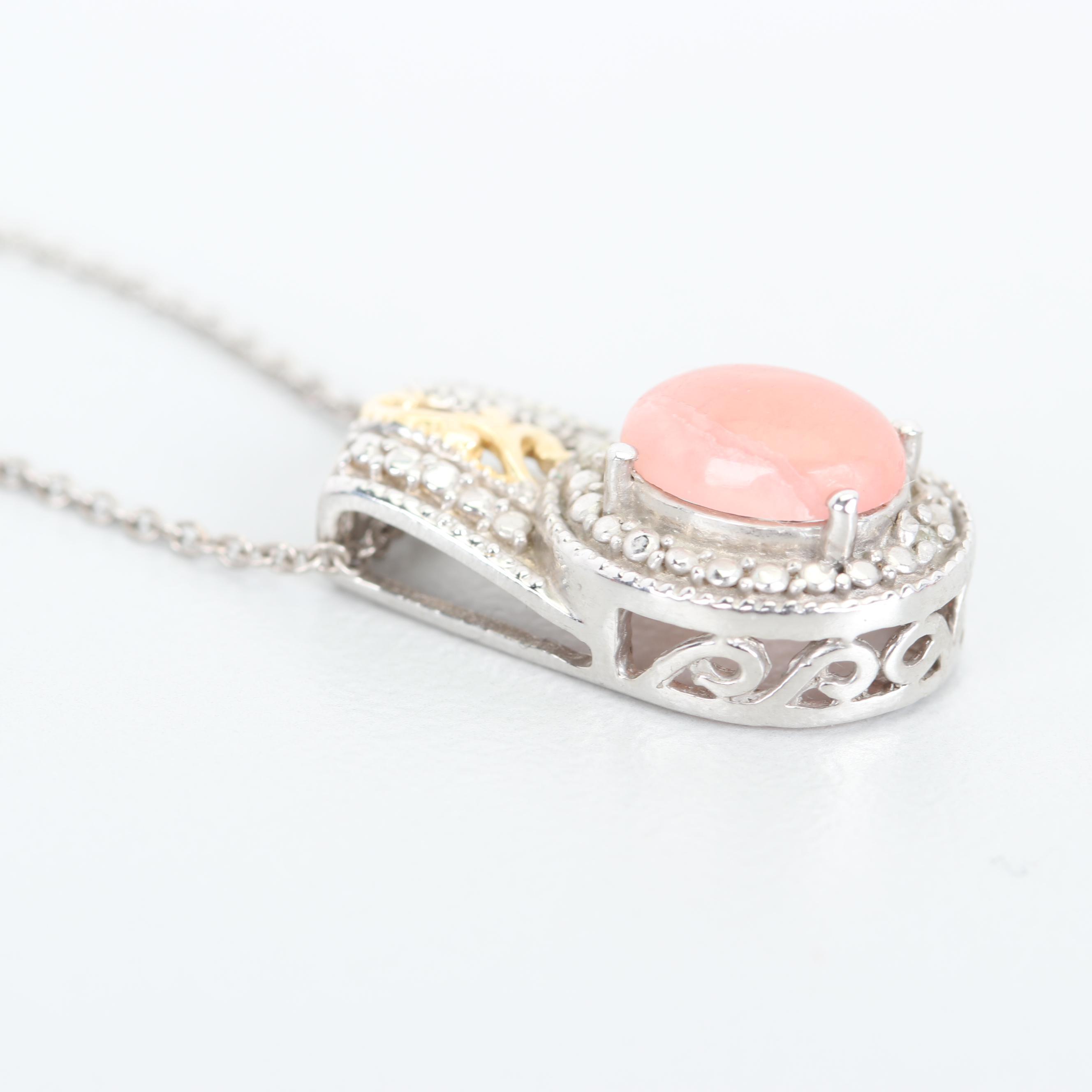 Sterling Silver Rhodochrosite, Diamond, and Cubic Zirconia Jewelry