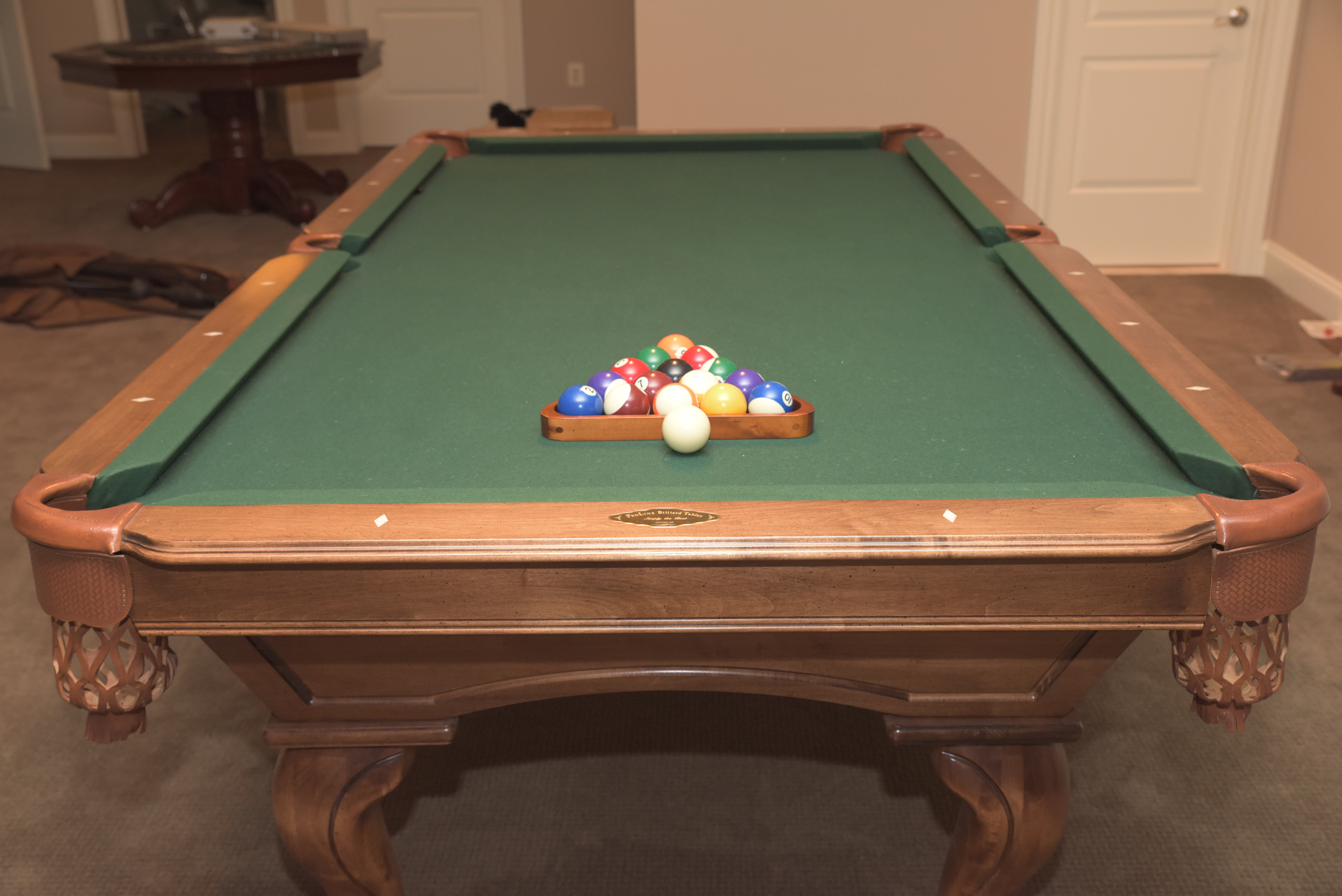 ProLine Billiards Table with Cues, Wall Rack, and Accessories