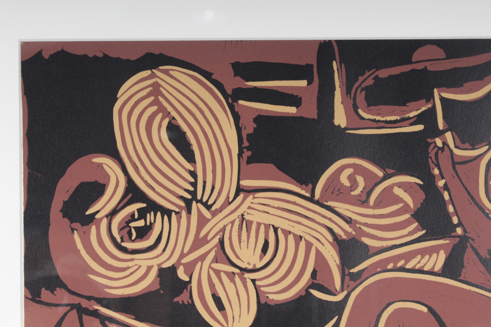 Pablo Picasso Linoleum Cut "Reclining Woman and Picador with Guitar"