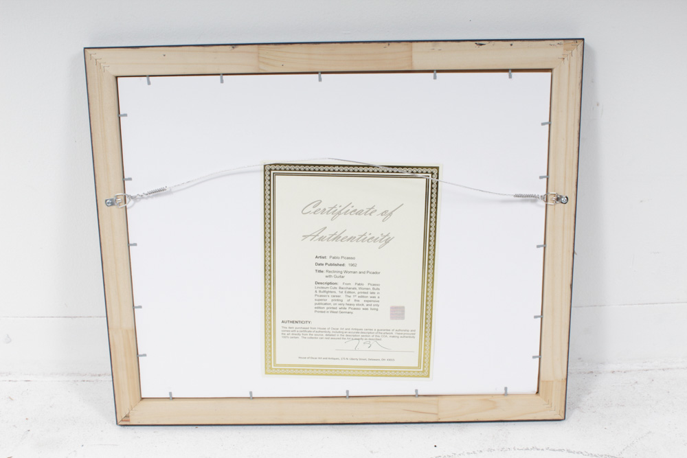 Pablo Picasso Linoleum Cut "Reclining Woman and Picador with Guitar"