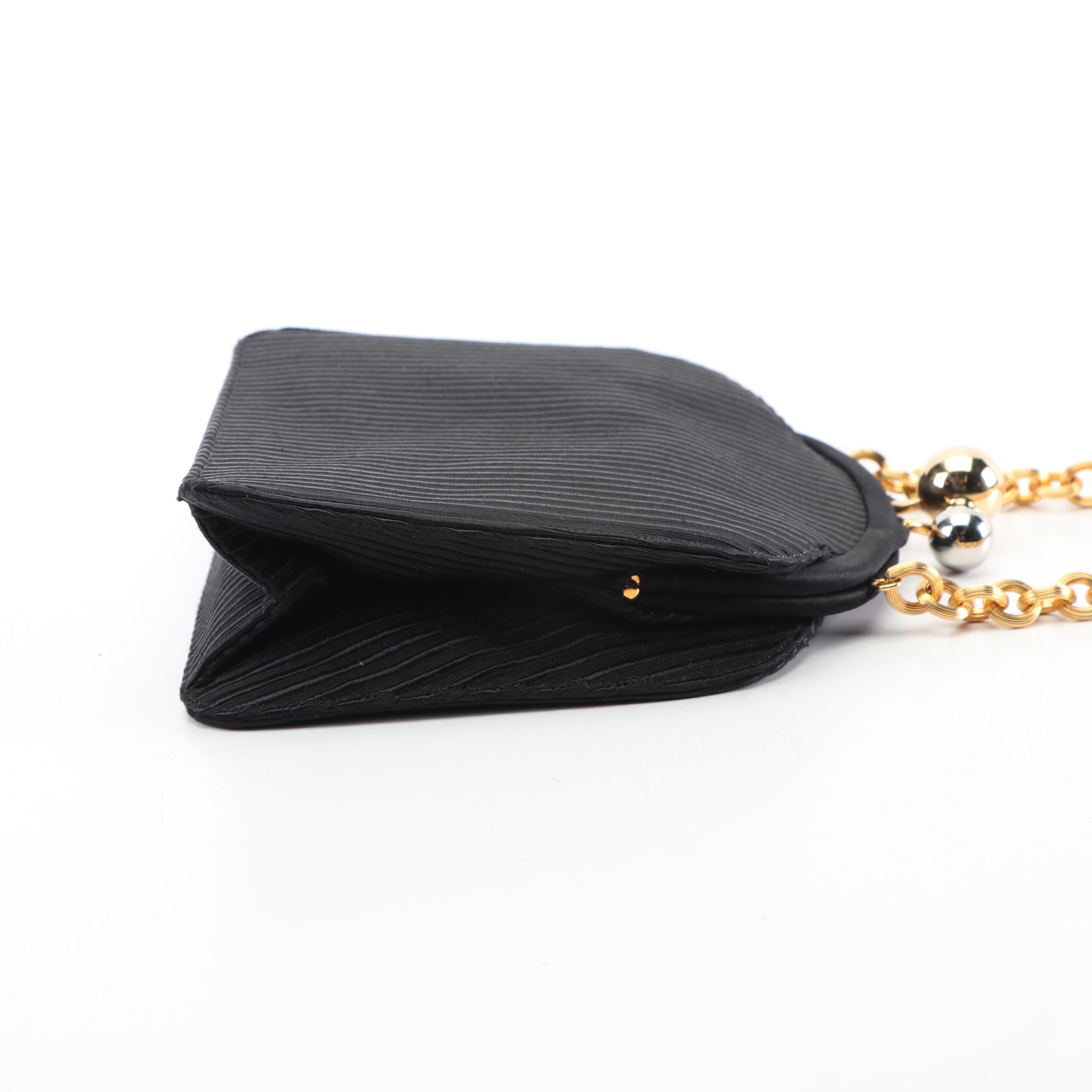 Vintage Judith Leiber New York Black Ribbed Fabric Evening Bag