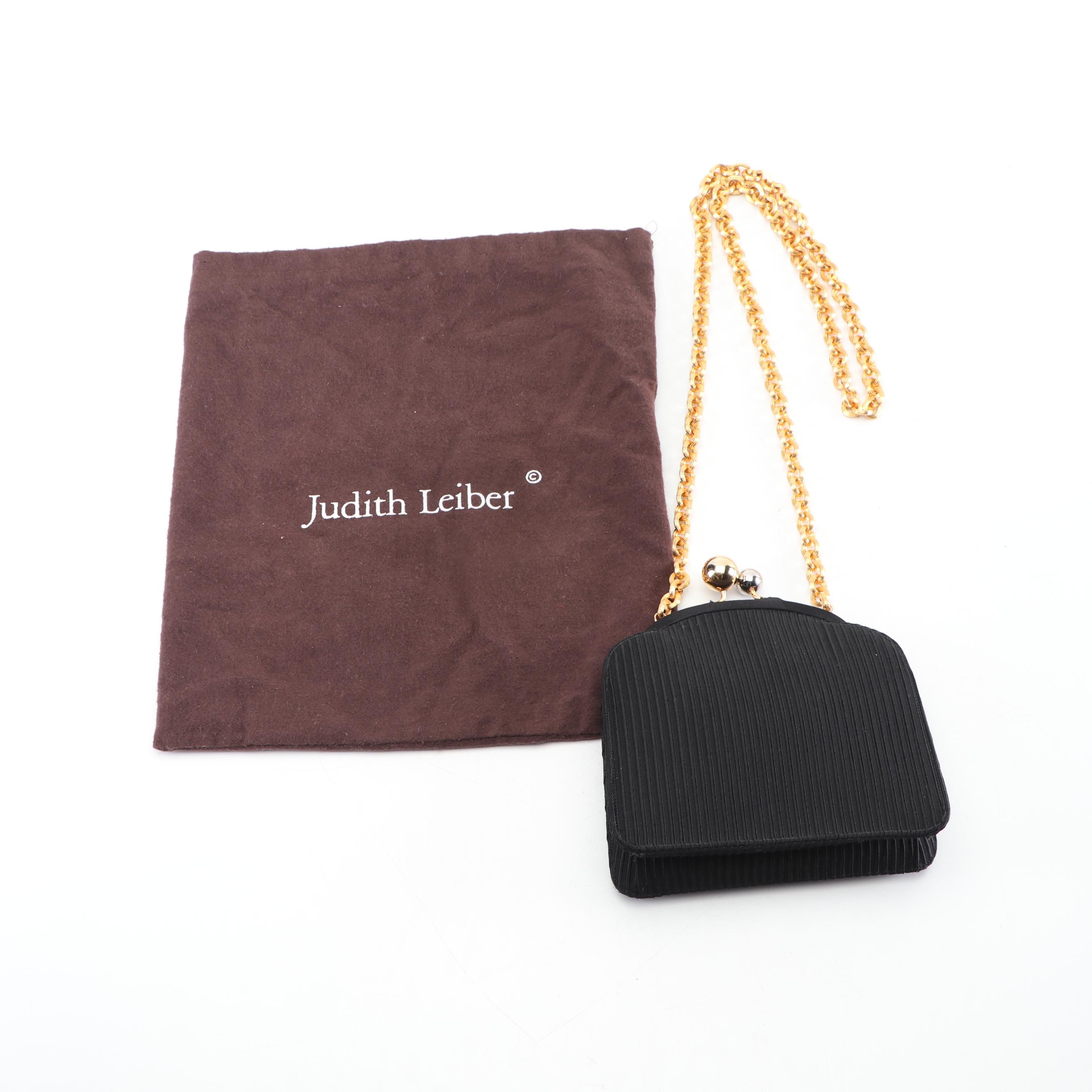 Vintage Judith Leiber New York Black Ribbed Fabric Evening Bag
