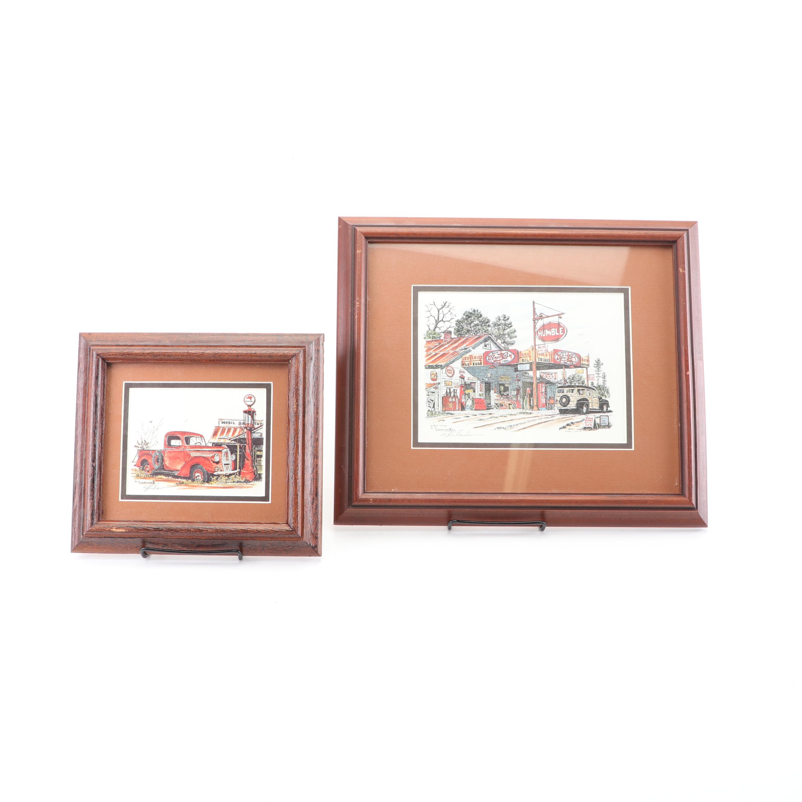 Al Richardson Offset Lithographs "Mobil Pump" and "Humble Station"