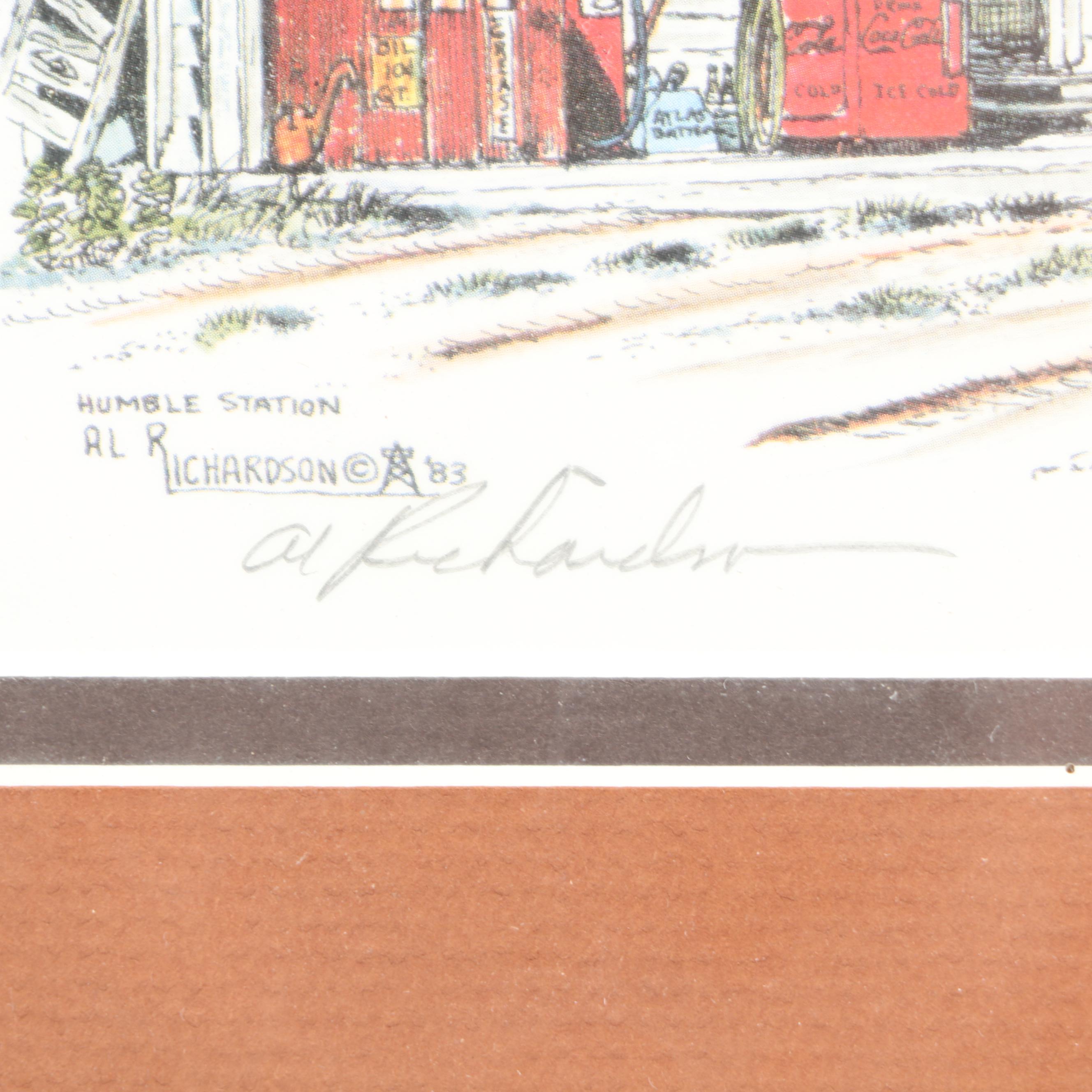 Al Richardson Offset Lithographs "Mobil Pump" and "Humble Station"