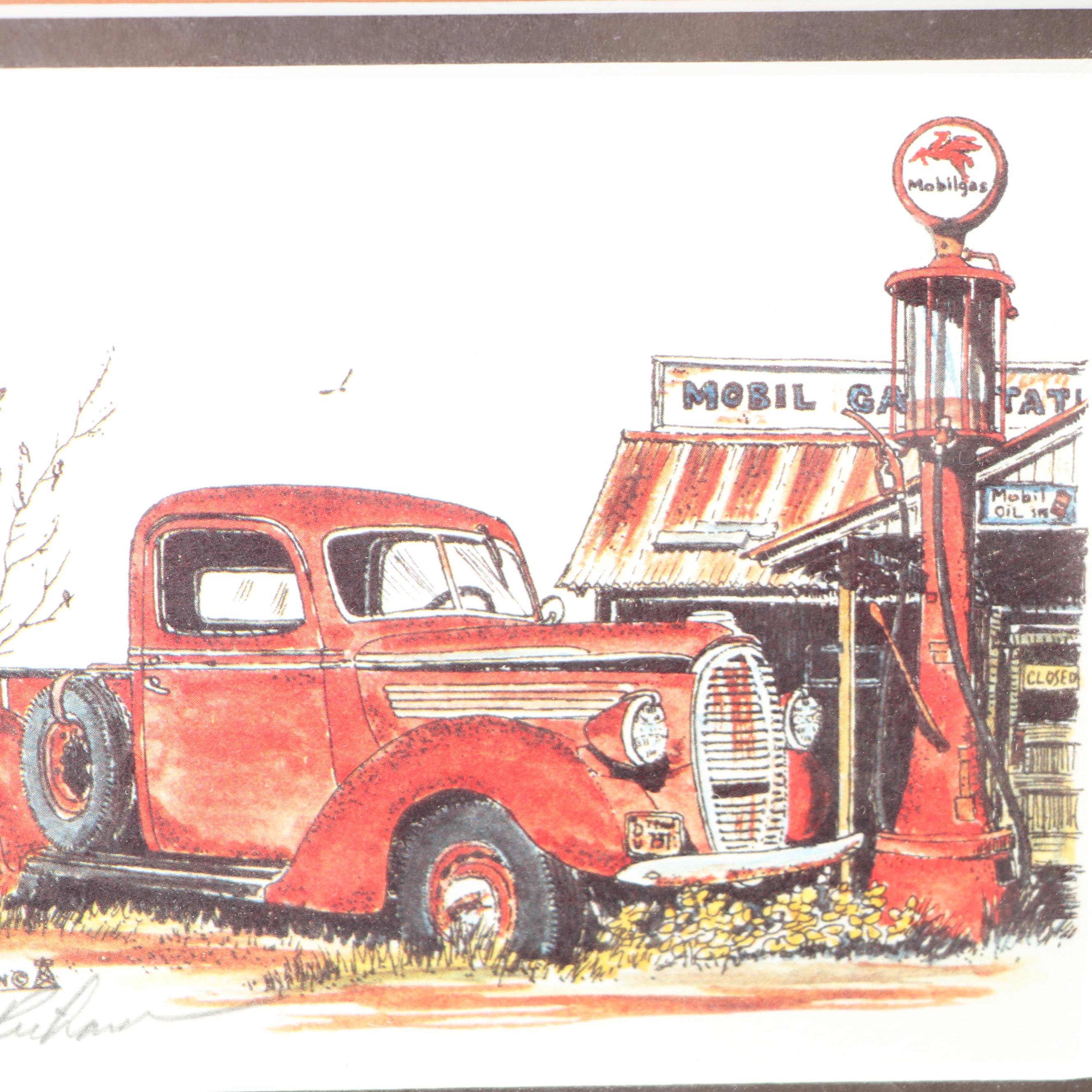 Al Richardson Offset Lithographs "Mobil Pump" and "Humble Station"