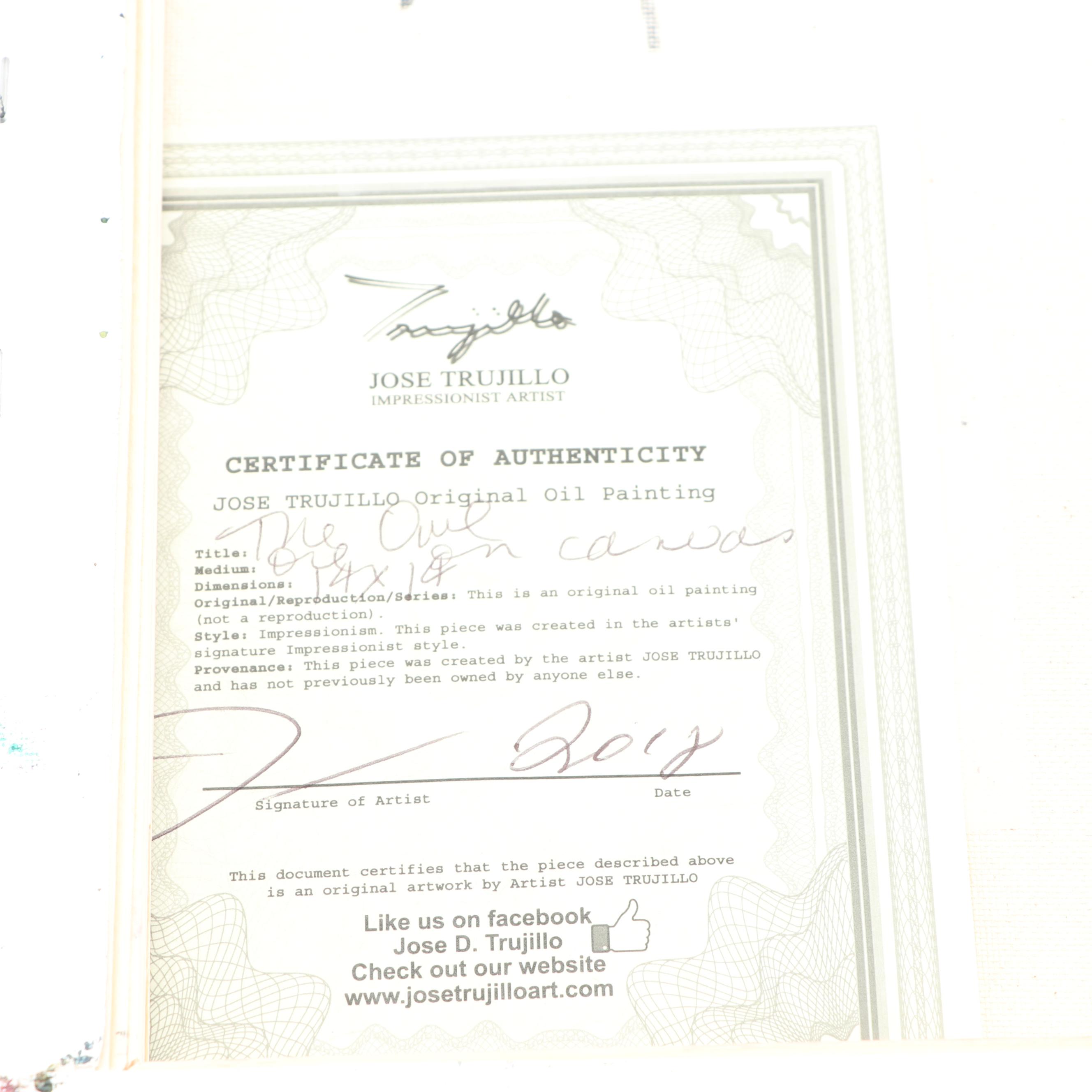 Jose Trujillo Oil Painting "The Owl"