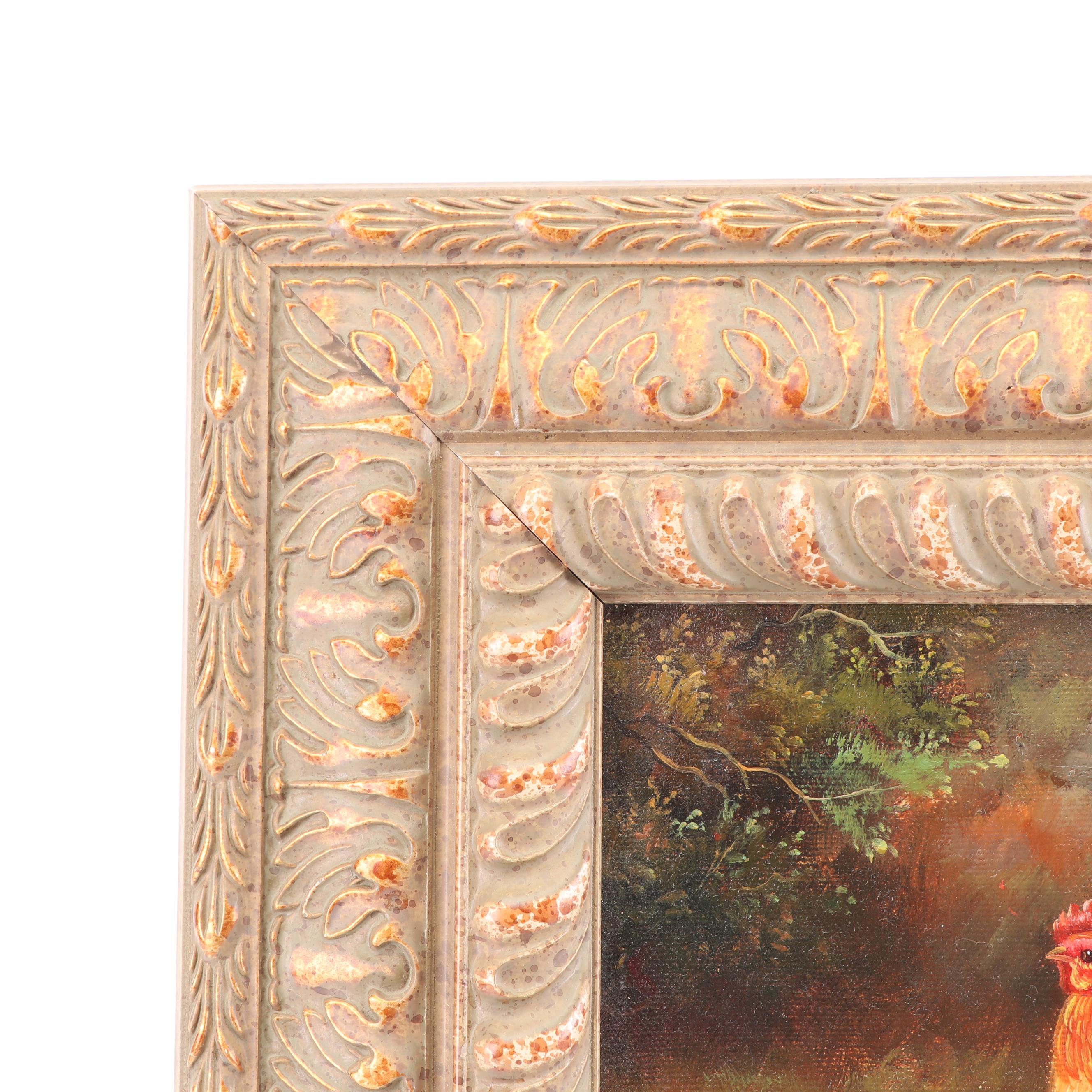 20th Century Oil Painting of Roosters