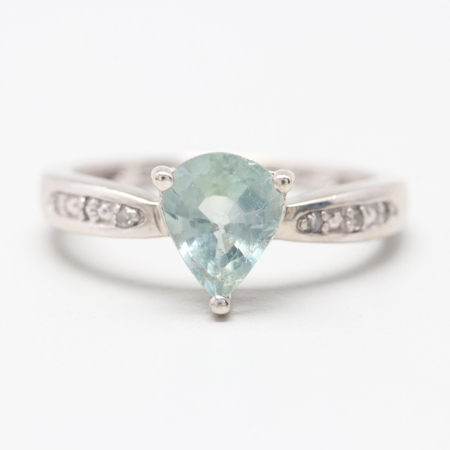 10K White Gold Sapphire and Diamond Ring