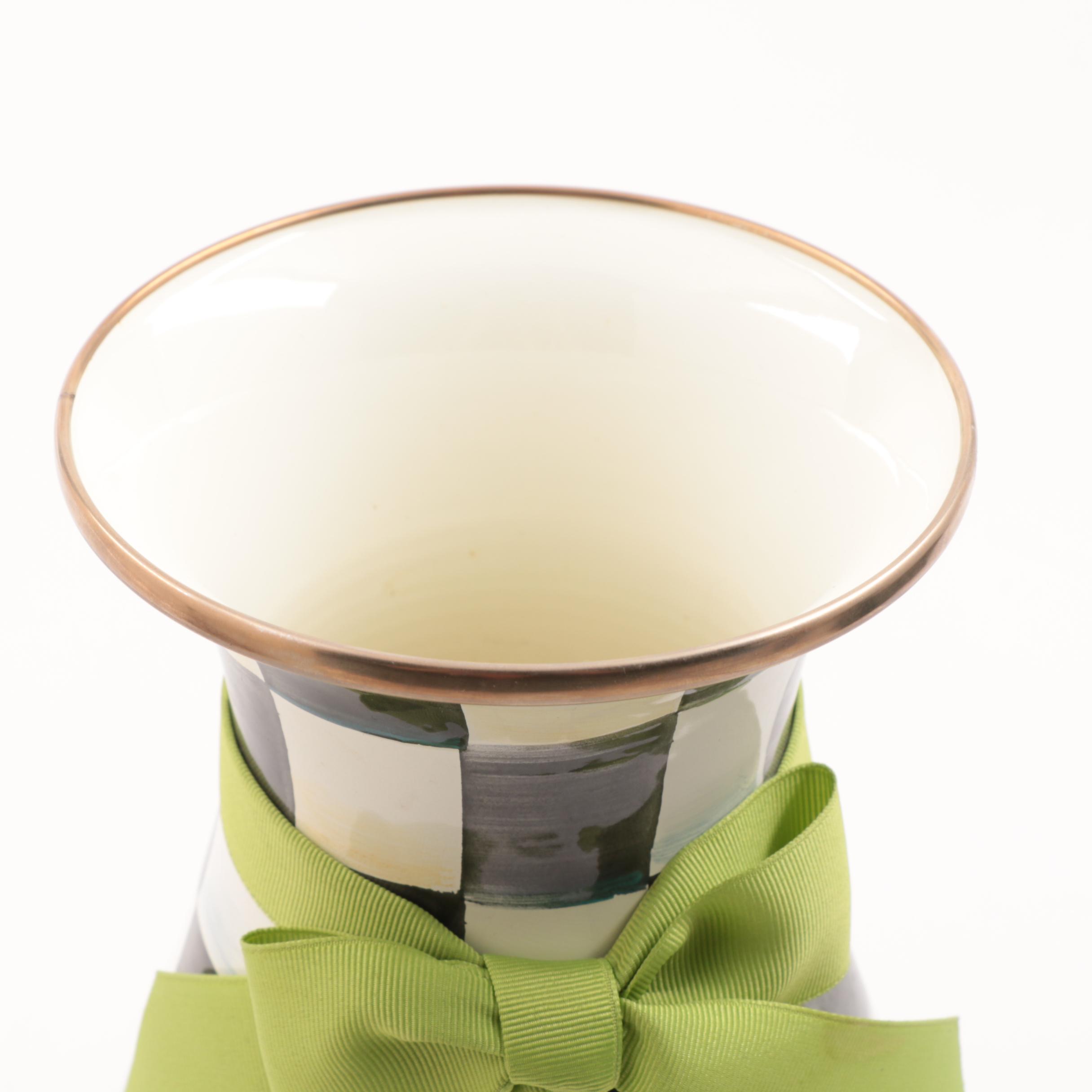 MacKenzie Childs "Courtly Checks" Enamelware Vase and  Bunny Tassel