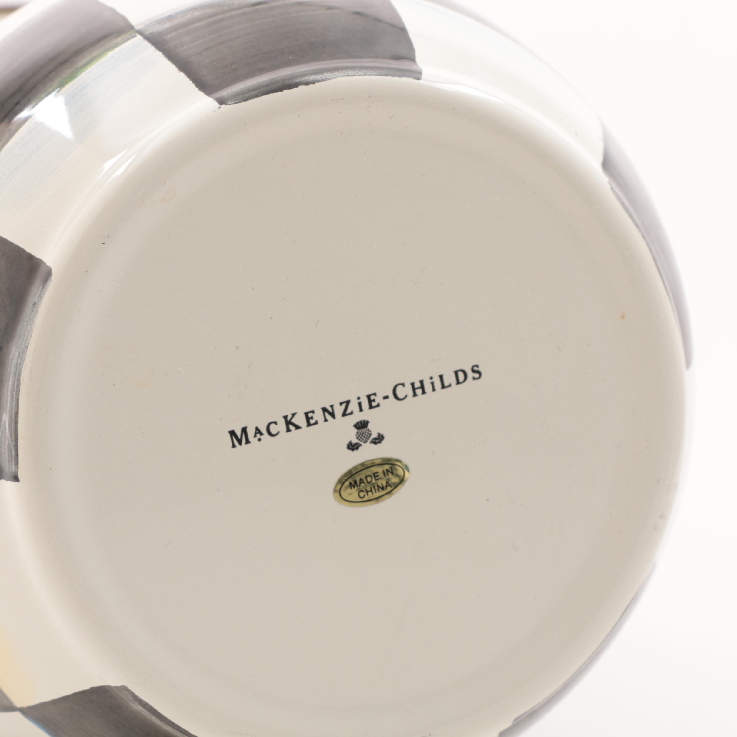 MacKenzie Childs "Courtly Checks" Enamelware Vase and  Bunny Tassel