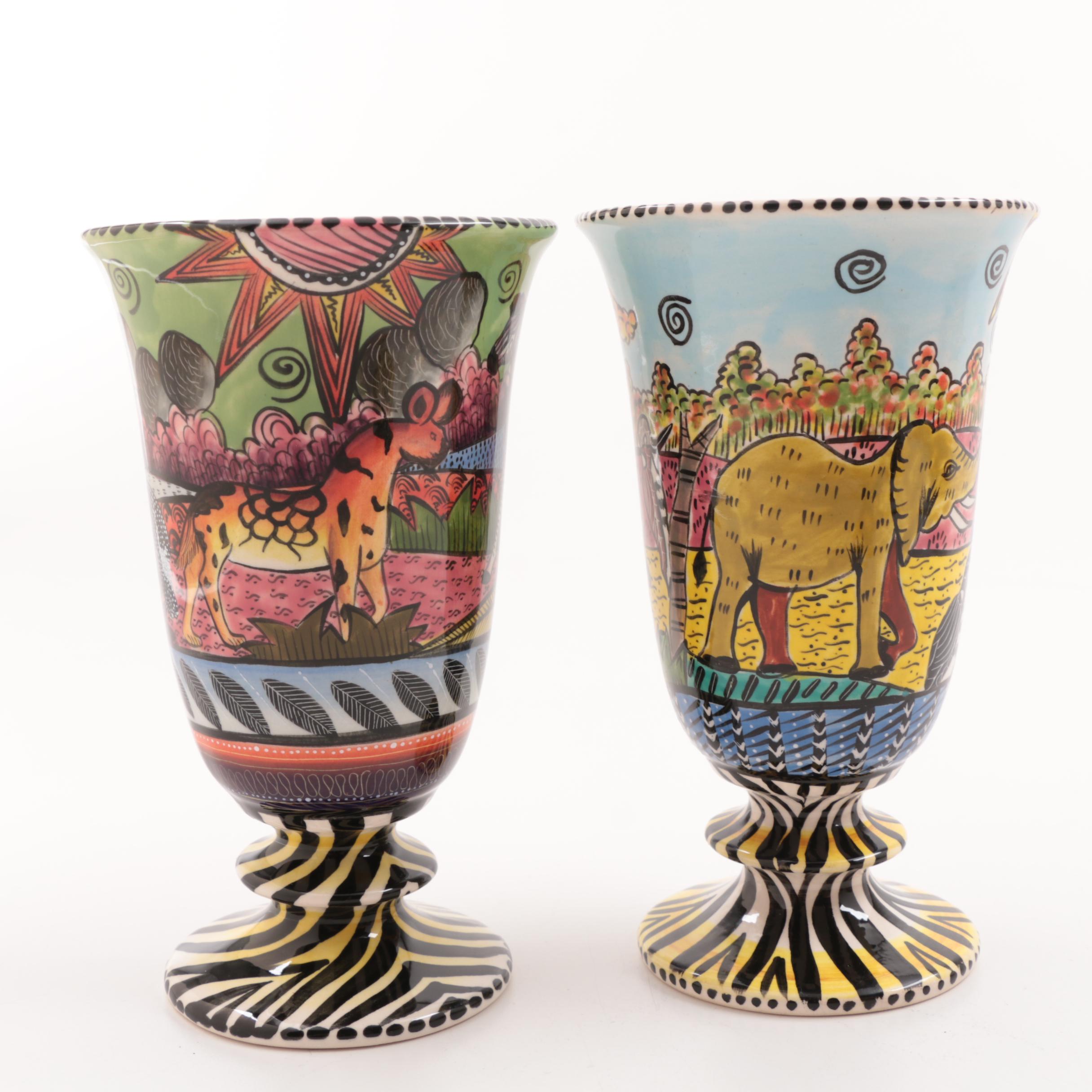 Penzo Zimbabwe Hand-Painted Pottery Goblets and Bowls