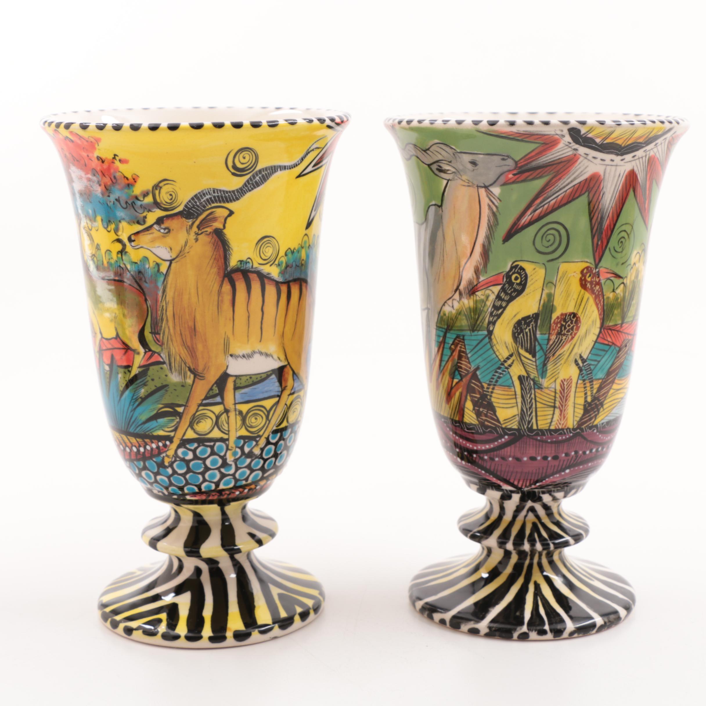 Penzo Zimbabwe Hand-Painted Pottery Goblets and Bowls