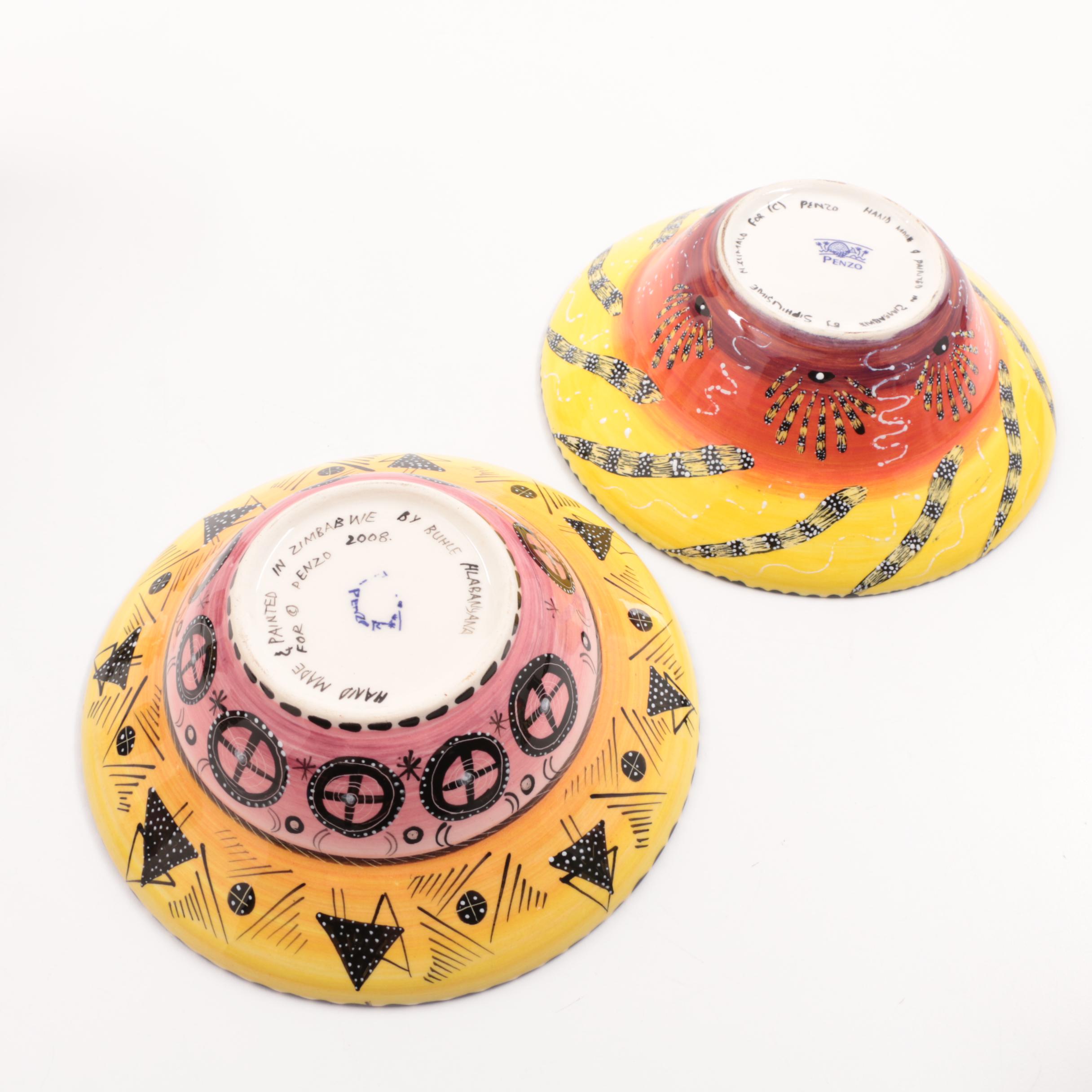 Penzo Zimbabwe Hand-Painted Pottery Goblets and Bowls