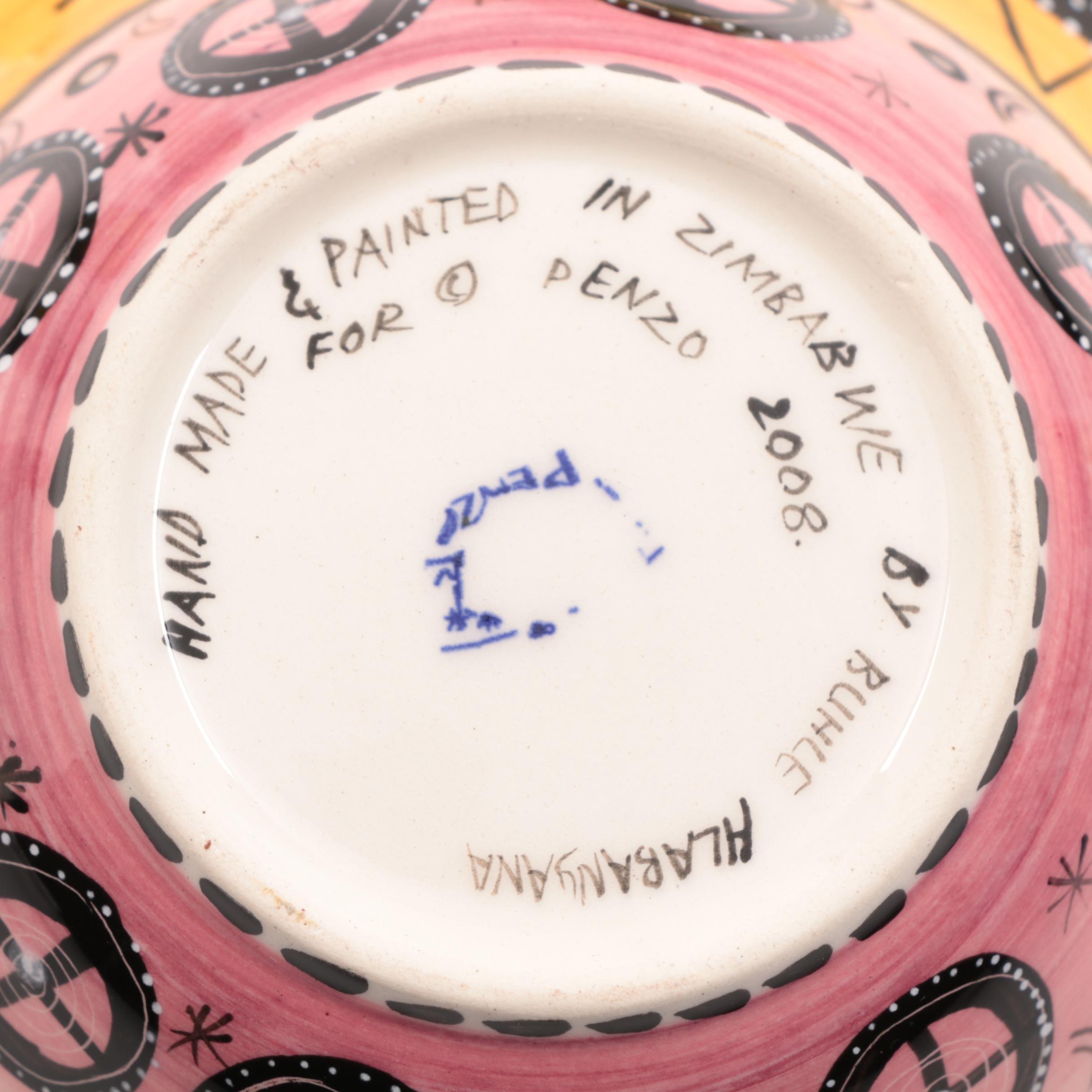 Penzo Zimbabwe Hand-Painted Pottery Goblets and Bowls