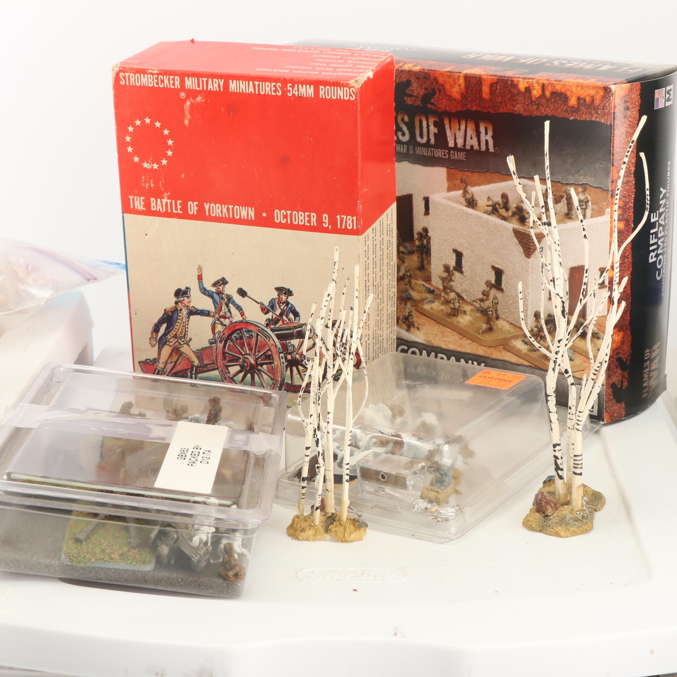Miniature Painted Soldiers, Turf, Trees, and Military Vehicles