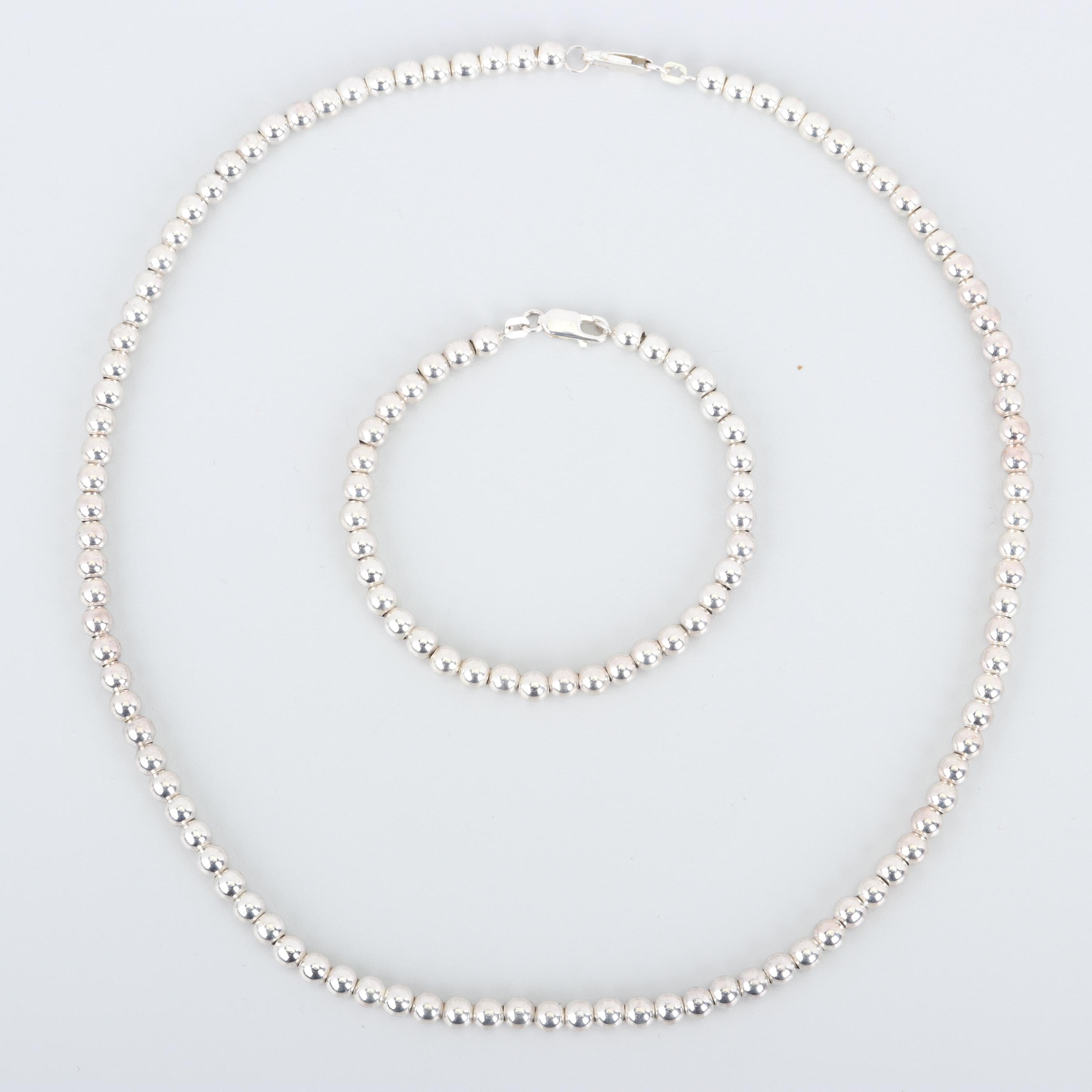 Sterling Silver Beaded Necklace and Bracelet