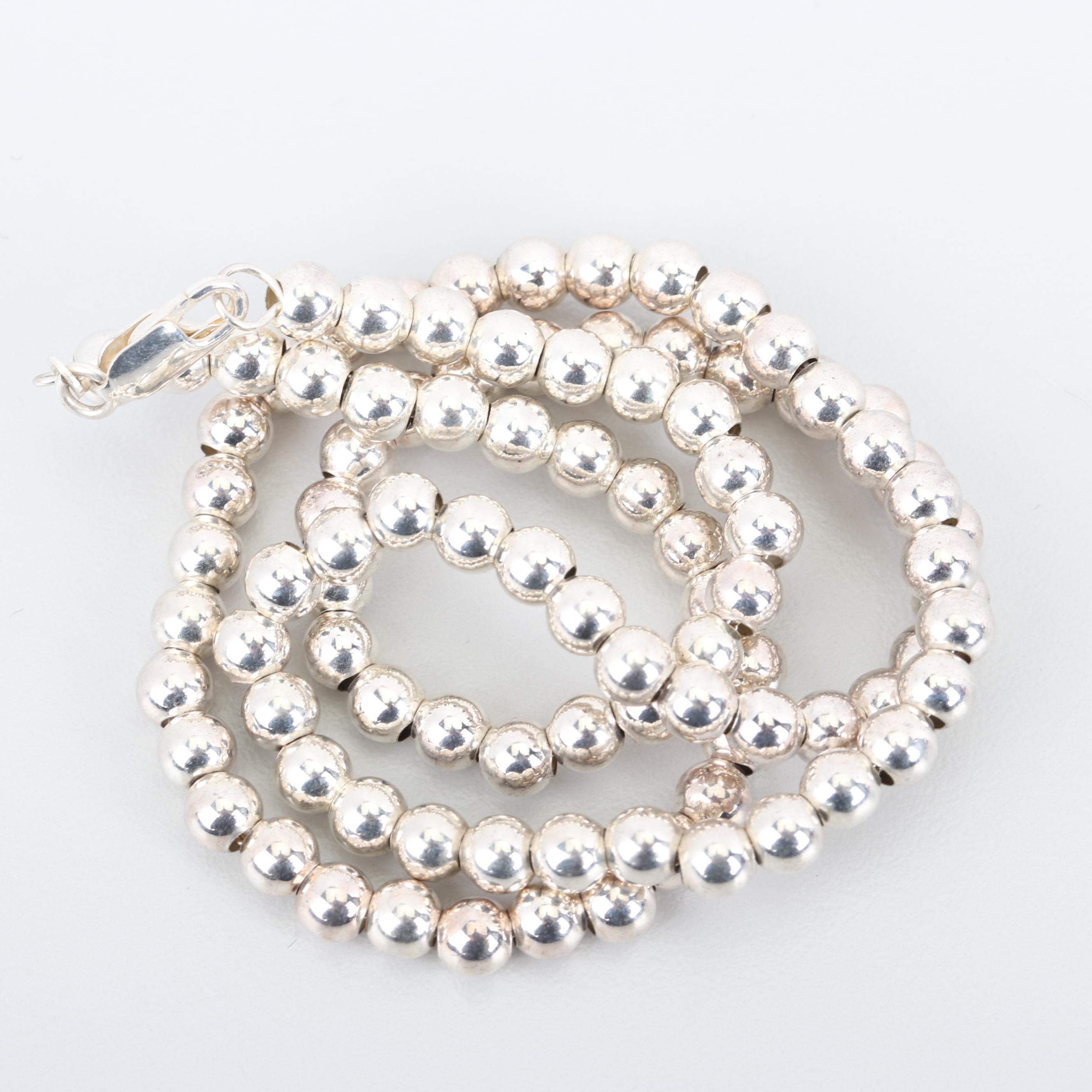 Sterling Silver Beaded Necklace and Bracelet