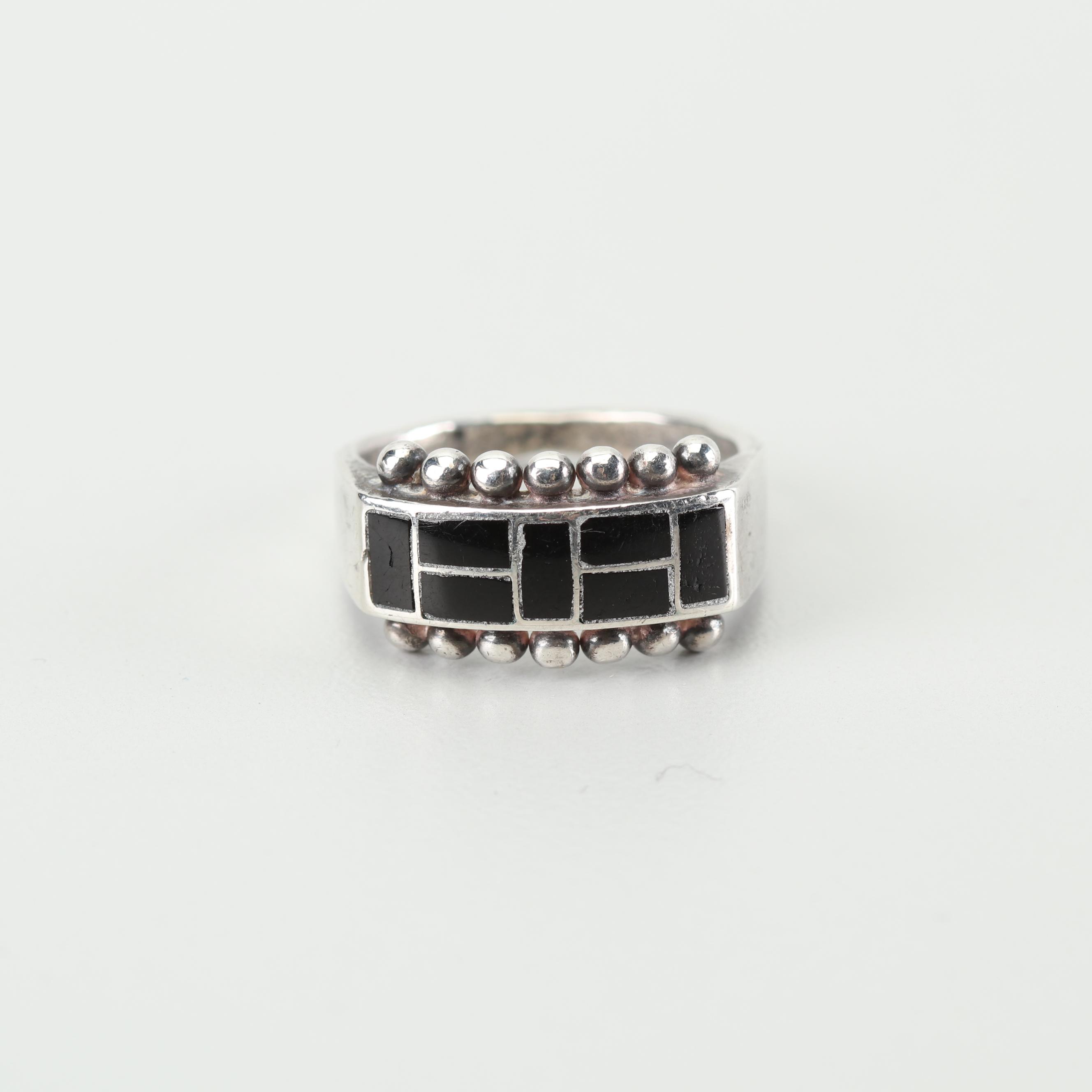Sterling Silver Black Onyx Ring and Enamel Bracelet
