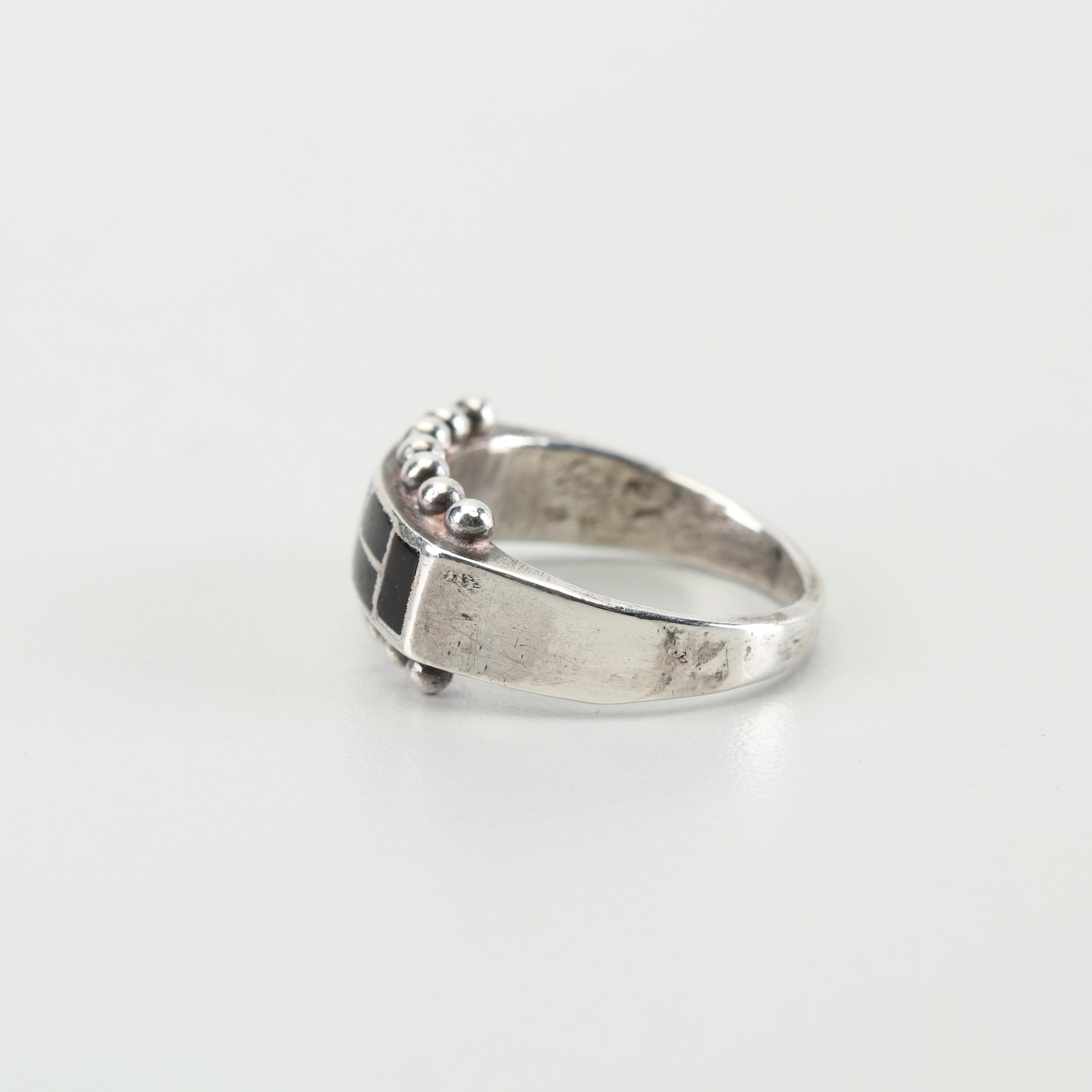 Sterling Silver Black Onyx Ring and Enamel Bracelet